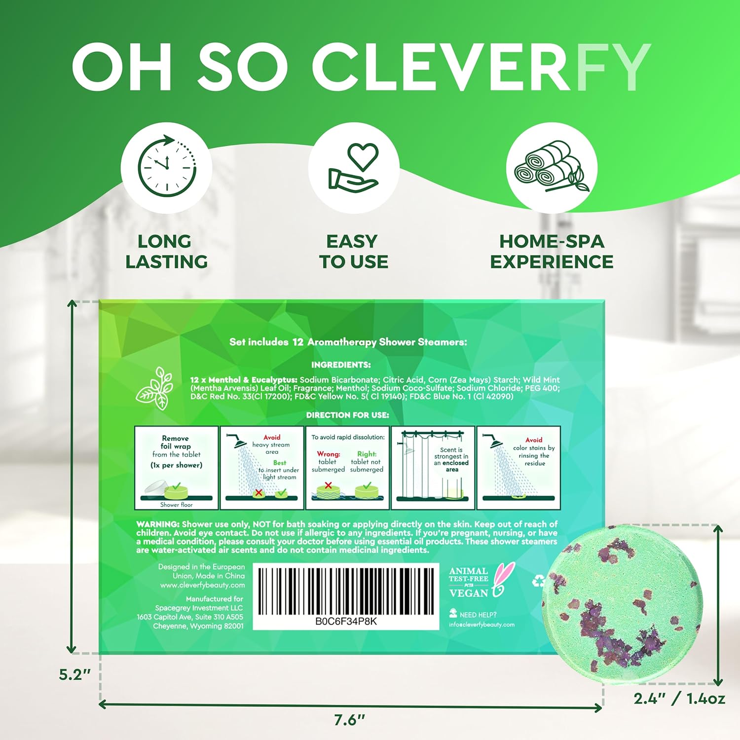 Cleverfy Vaporizadores de ducha para aromaterapia, caja de regalo de 12 bombas de ducha de mentol y eucalipto con aceites esenciales para relajación