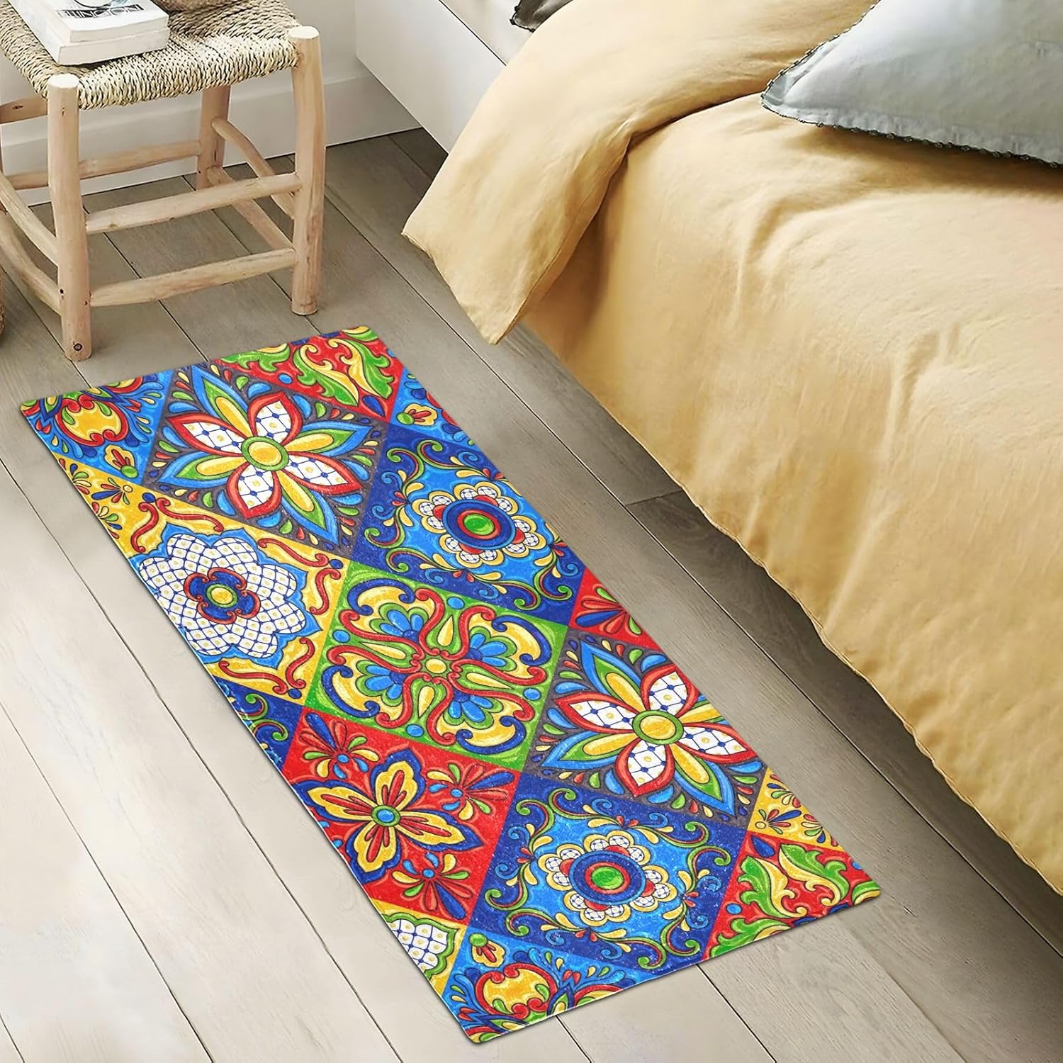Joisal Tapete de cocina de cerámica mexicana Talavera, lavable a máquina, antideslizante, parte trasera de goma, 39 x 20 pulgadas