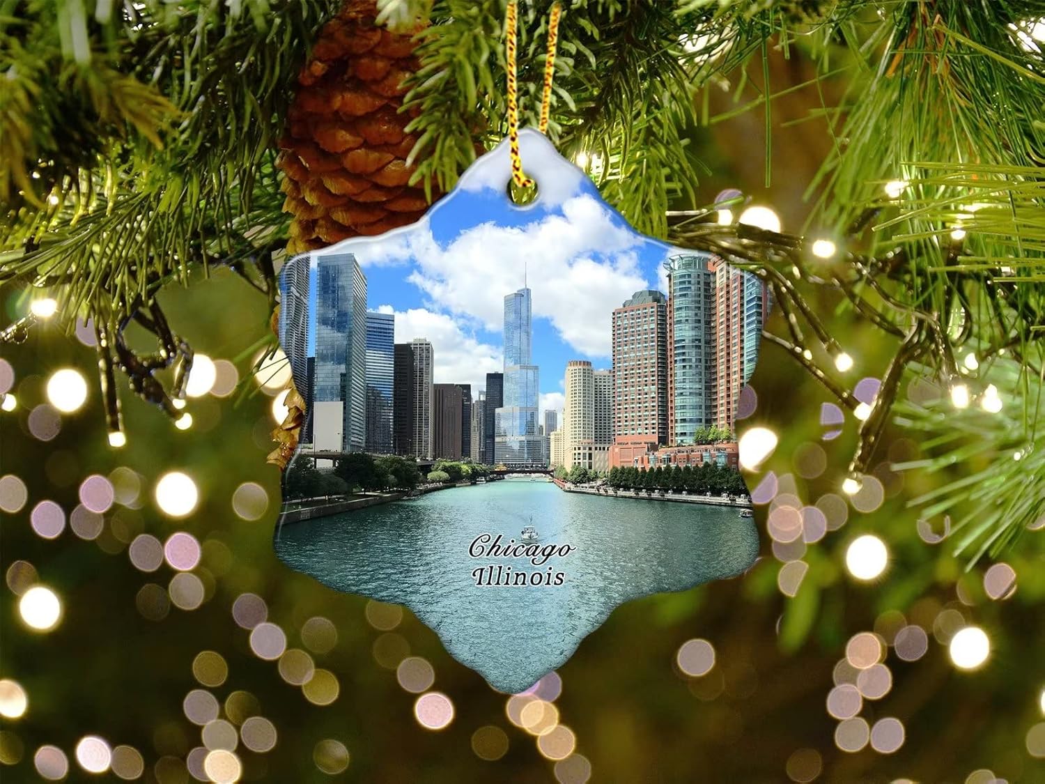 Illinois Chicago The Magnificent Mile River – Adornos personalizados para árbol de Navidad, regalos de recién casados, recuerdos de viaje de