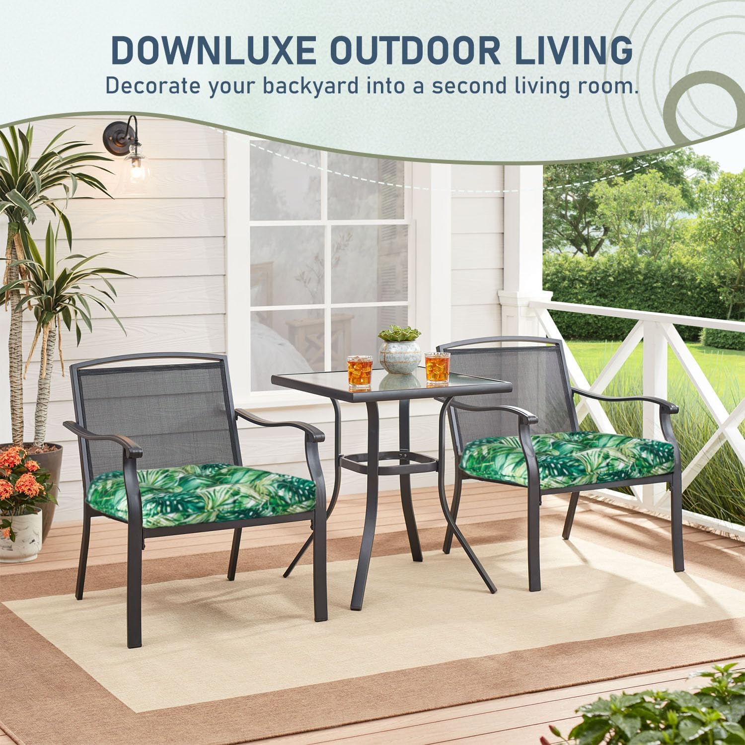 downluxe Cojines para sillas de exterior, impermeables, copetudos, rellenos de espuma viscoelástica en forma de U para patio, 19 x 19 x 5 pulgadas,