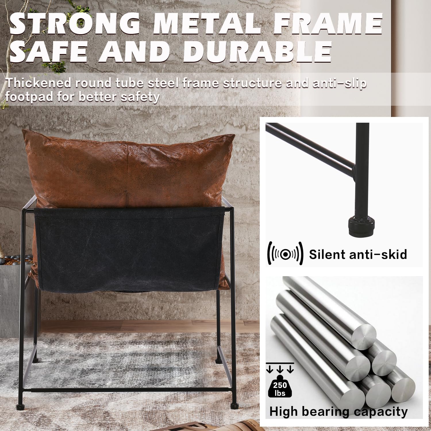 Sling – Juego de 2 sillas decorativas modernas de mediados de siglo con marco de metal, silla de lectura tapizada, sillas de sala de estar,