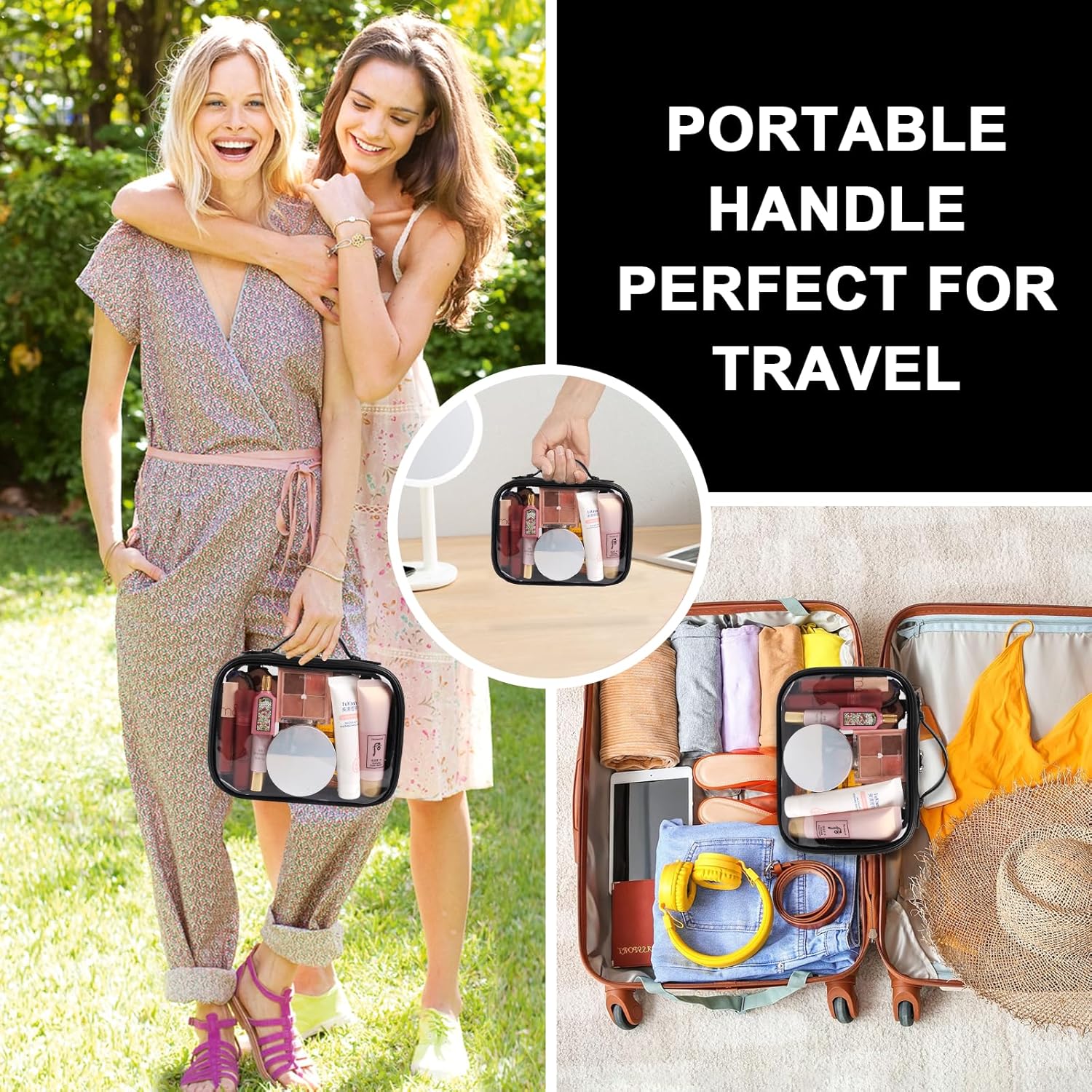 XSUIOY Neceser transparente, bolsa organizadora de maquillaje, bolsas de cosméticos de viaje de gran capacidad con asas, estuche impermeable para
