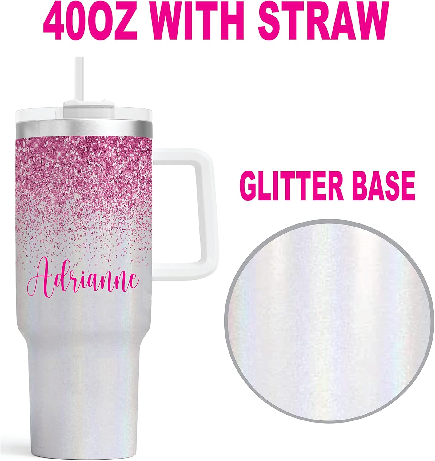 Vaso personalizado de 40 onzas con asa, vaso aislado de acero inoxidable, taza de viaje, taza de café de doble pared para bebidas calientes y frías,