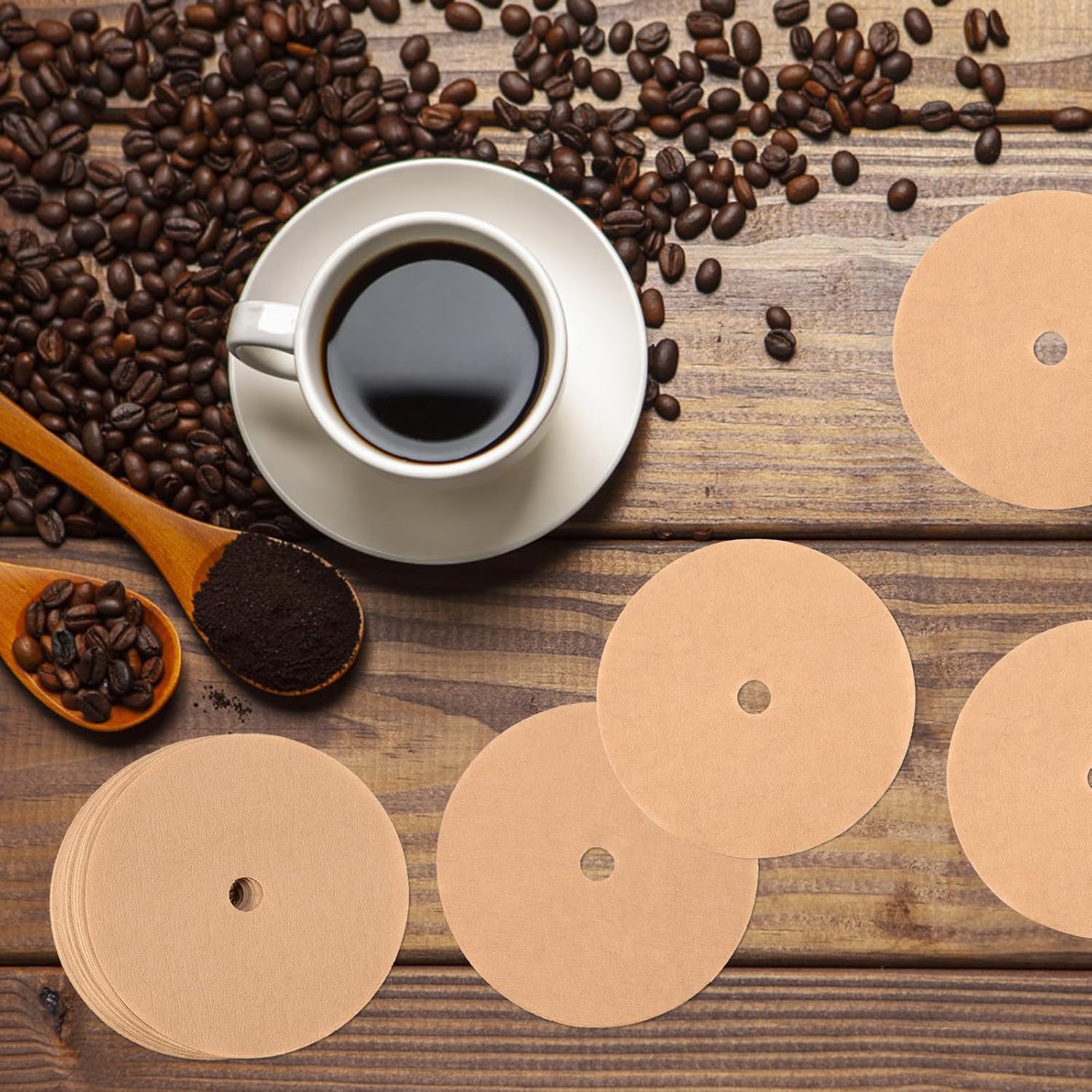 400 filtros de café percolador sin blanquear, filtro de papel de café desechable de 3.75 pulgadas con agujero, filtros de café de disco para