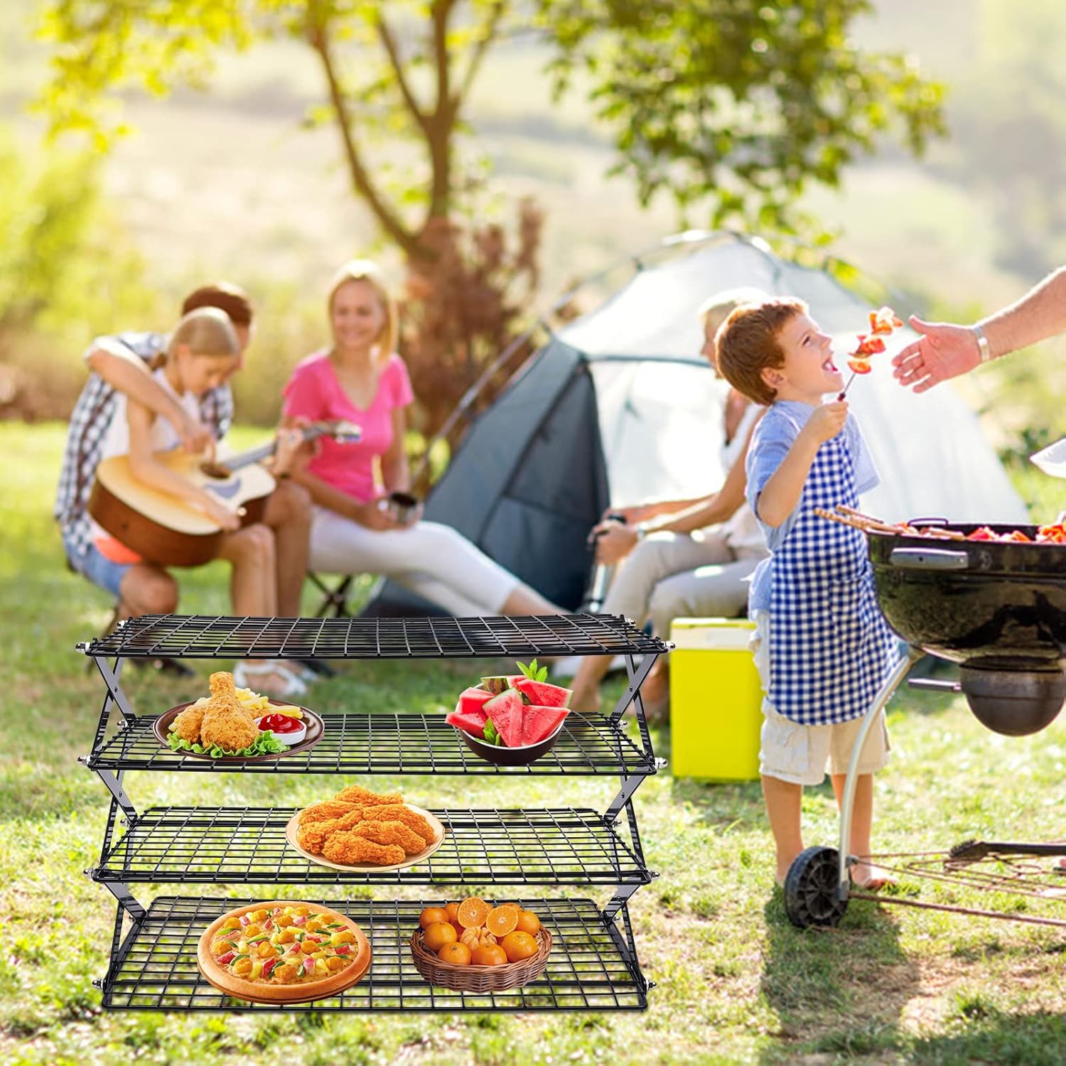 Estante de enfriamiento de 234 niveles, estante de almacenamiento plegable para picnic al aire libre para cocinar, asar a la parrilla, estante de