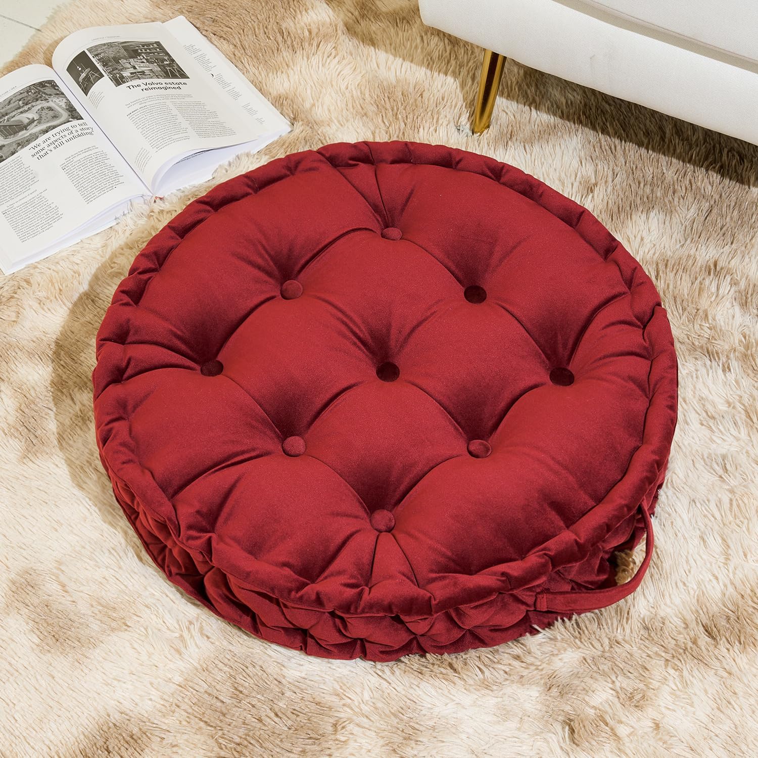 Sioloc Almohadas redondas de suelo, cojín de asiento para dormitorio de adultos y niños, cojín grueso de meditación para silla, sofá, yoga (borgoña,
