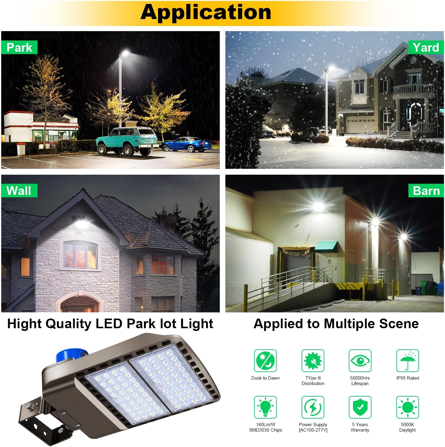 Luz LED de estacionamiento de 200 W, 28000 lúmenes, superbrillante, del anochecer al amanecer, montaje en pared, IP65, impermeable, comercial, caja
