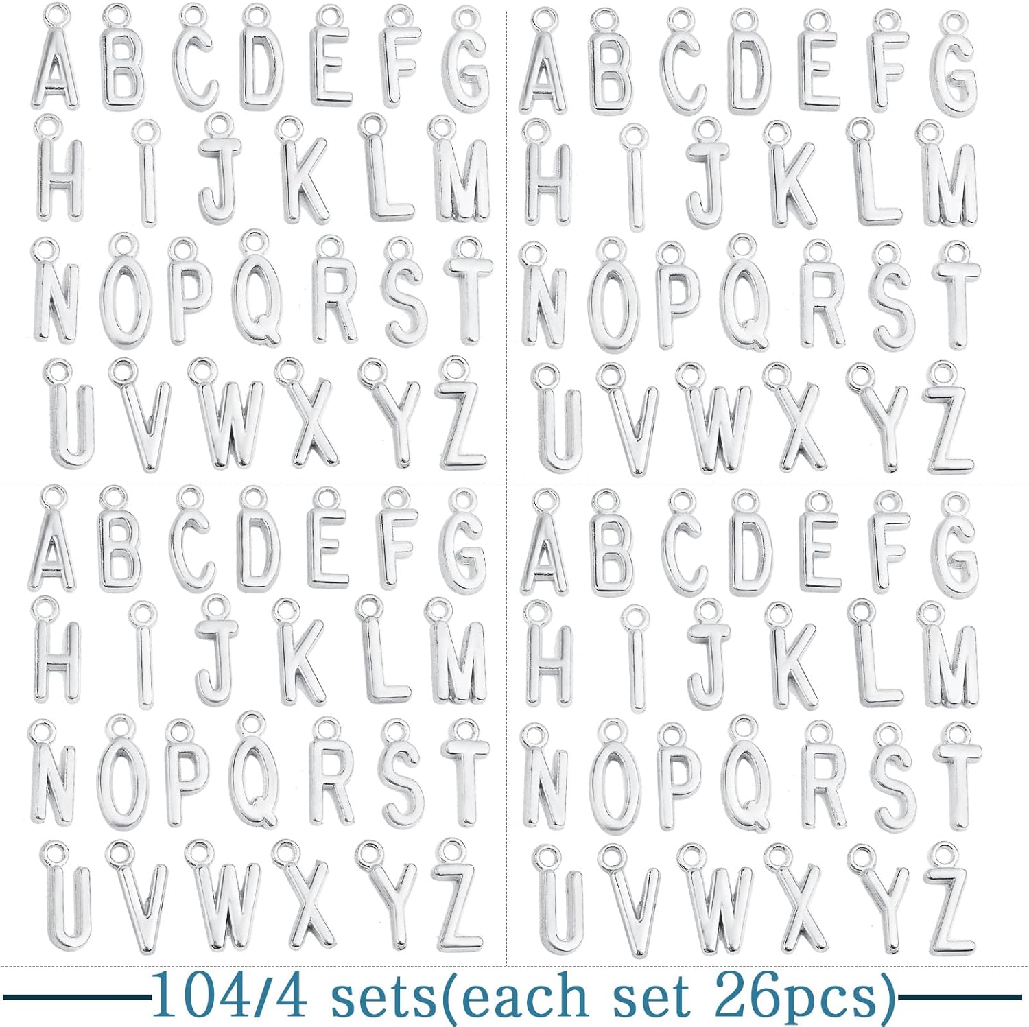 104 piezas (4 juegos) de aleación de letras del alfabeto, colgantes de letras iniciales de la A a la Z, accesorios para decoración de manualidades,