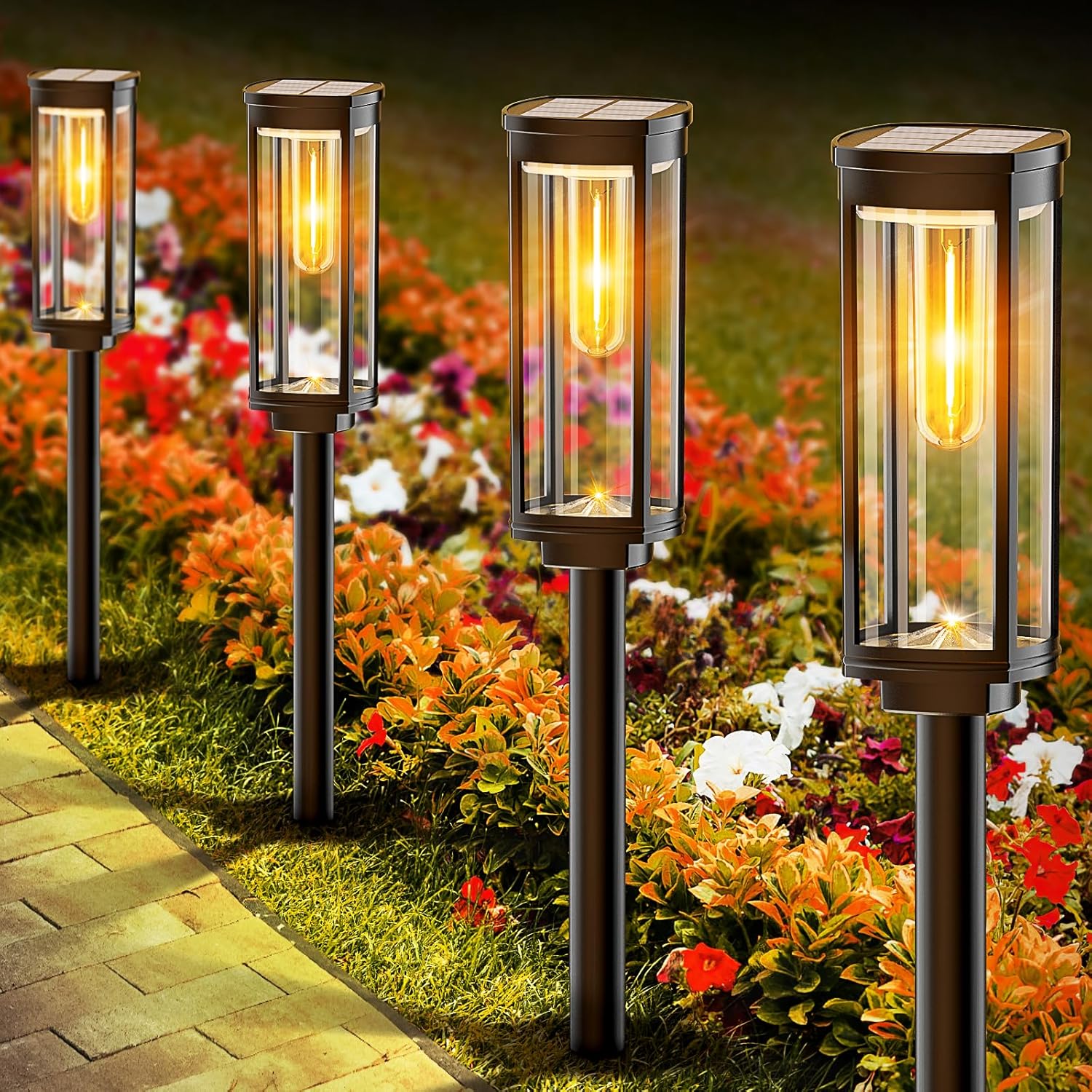 Paquete de 6 luces solares para caminos al aire libre, modernas luces LED solares de súper brillo, 1000 mAh de largo tiempo de trabajo hasta 12