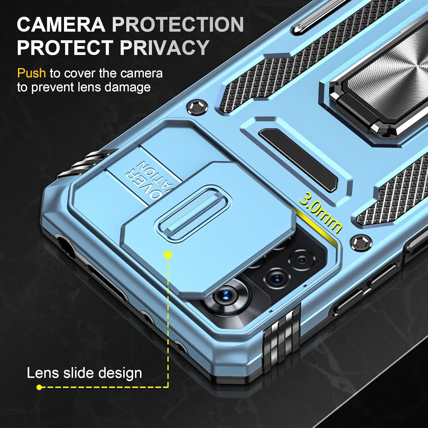 Funda para XiaoMi Poco X4 Pro 5G con protector de pantalla para lente deslizante para cámara, resistente funda protectora militar resistente para