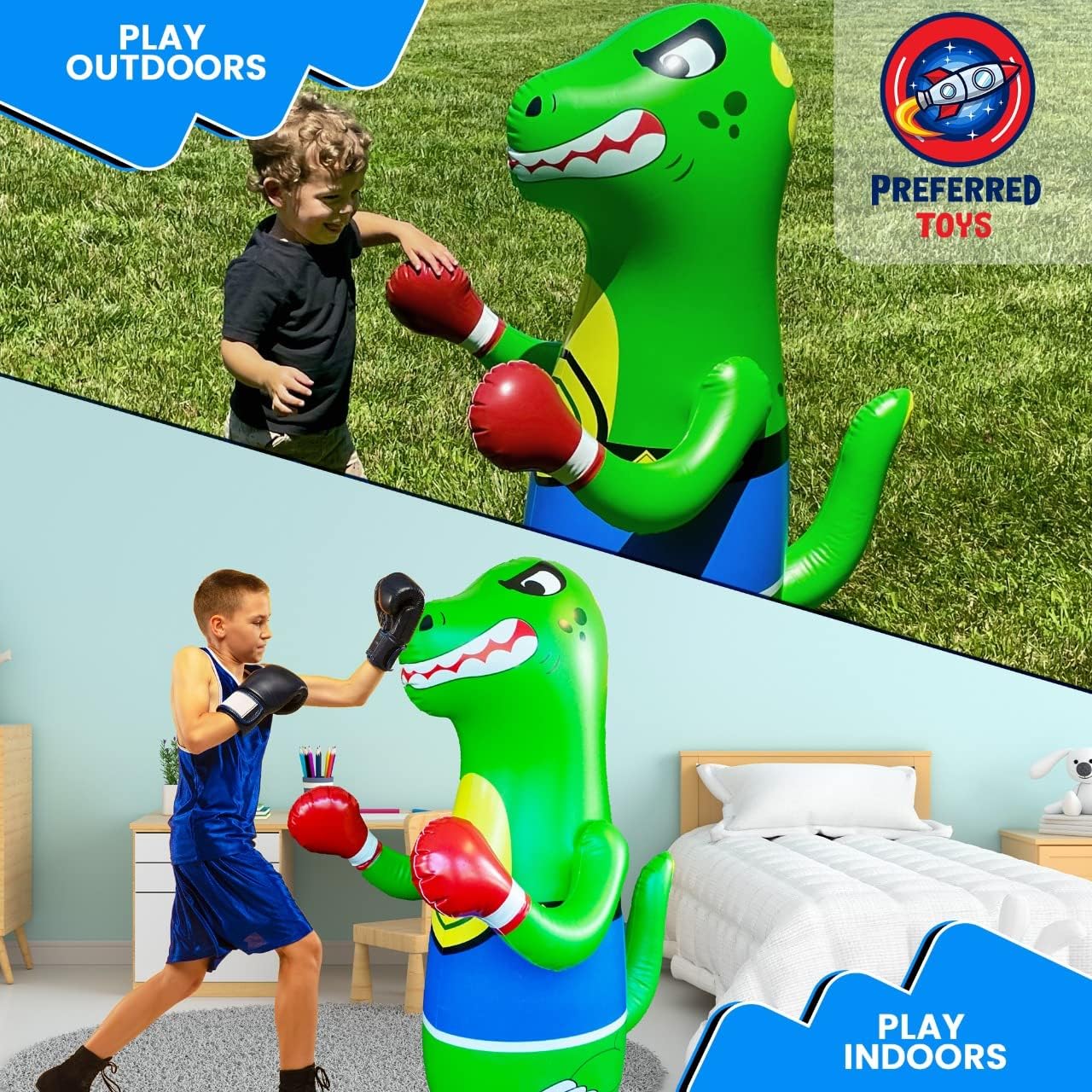 Juego de saco de boxeo inflable para niños, paquete de juguetes de boxeo inflables, dinosaurio inflable con movimiento de rebote instantáneo en la