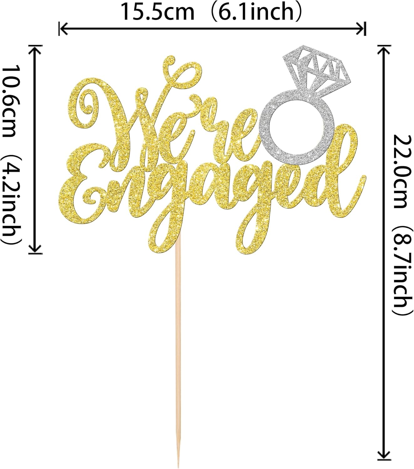1 anillo de diamantes con purpurina para decoración de tartas con la frase “We Engaged”, decoración para bodas, compromisos, fiestas temáticas,