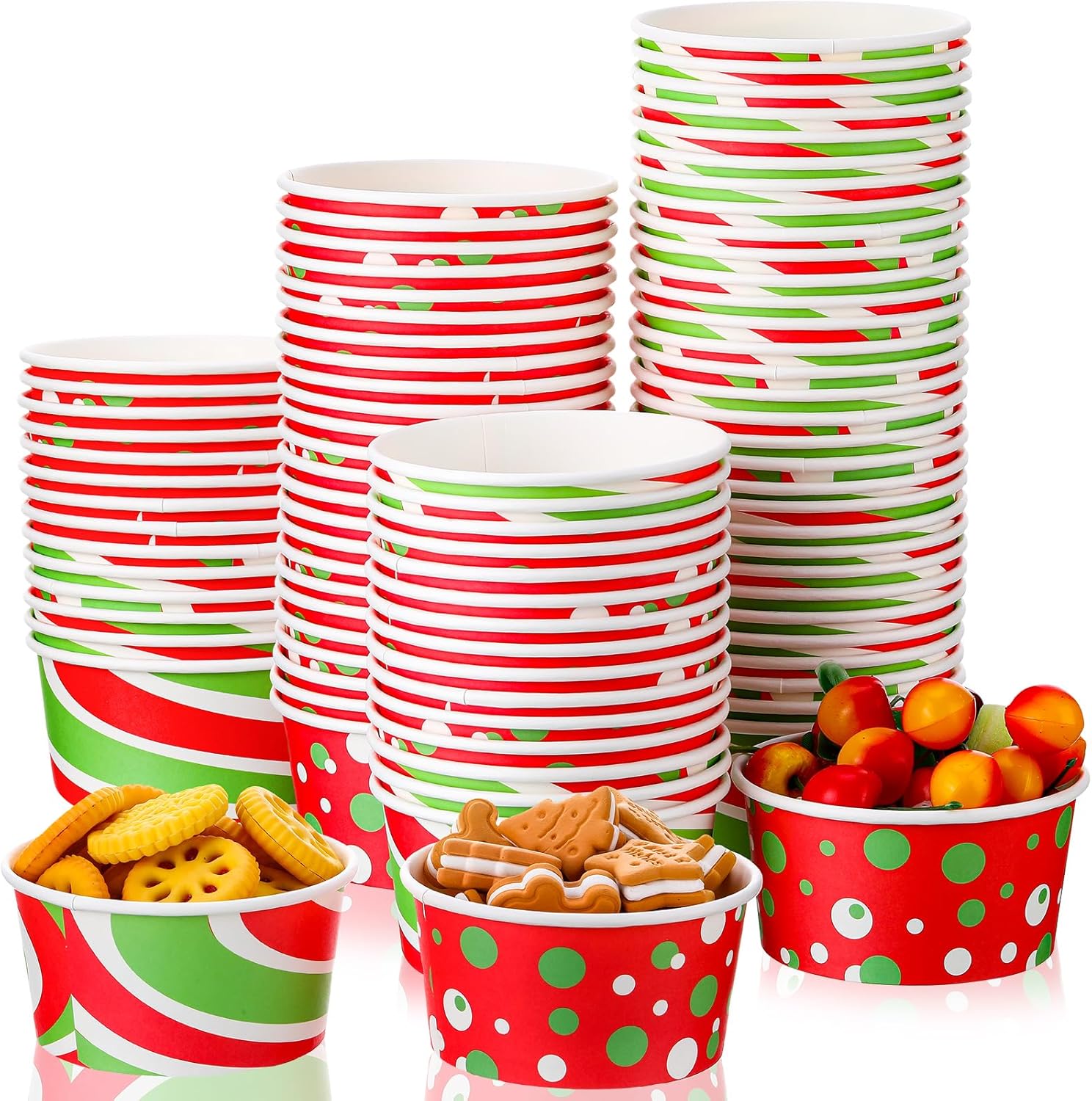 Paquete de 72 tazas de aperitivos de Navidad de 16 onzas, tazas desechables para helado, cuencos de papel para yogur, tazas de postre, vasos de