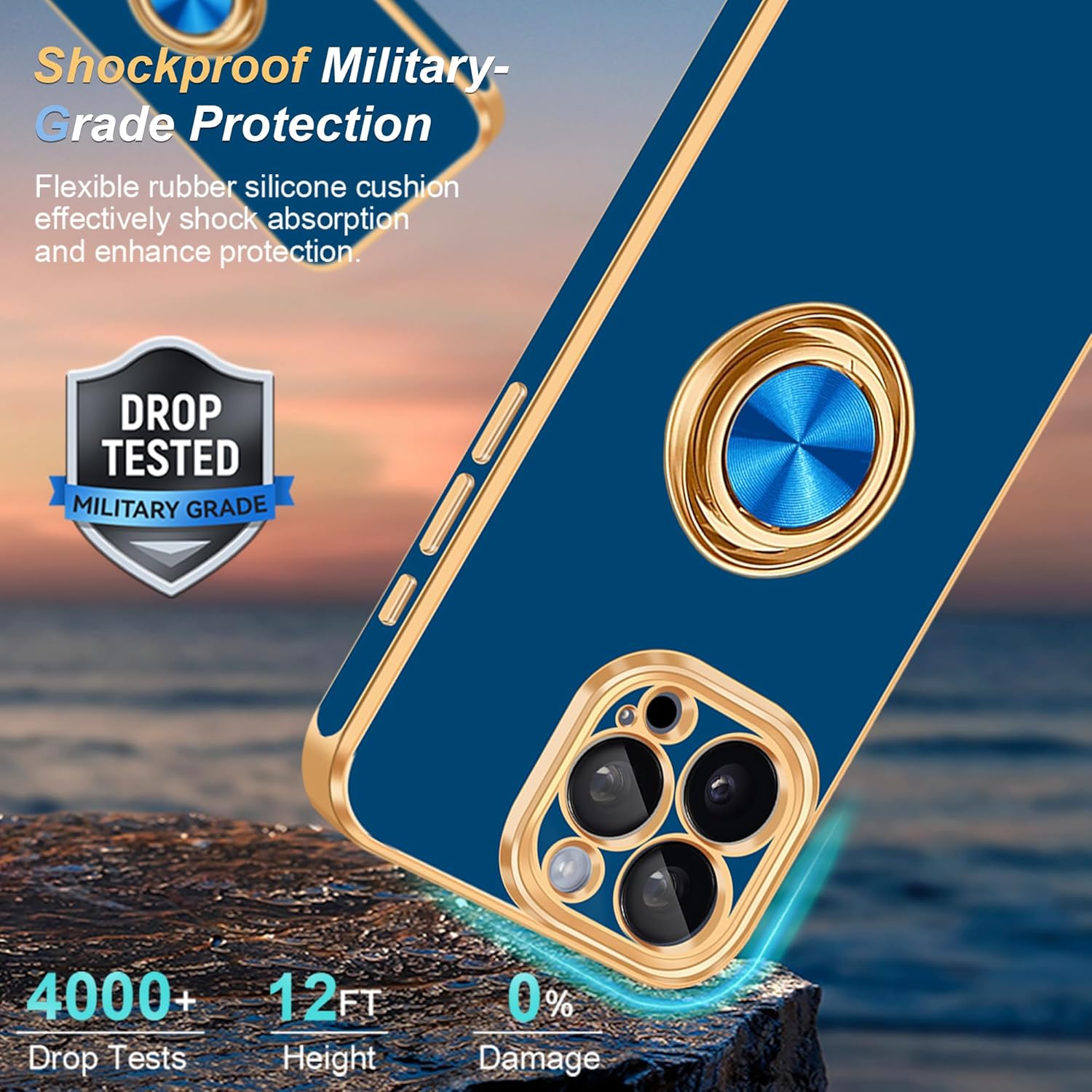 Fingic Funda para iPhone 15 Pro Max con soporte de anillo de 360 soporte magnético para automóvil Lindo soporte delgado para mujeres y niñas, funda