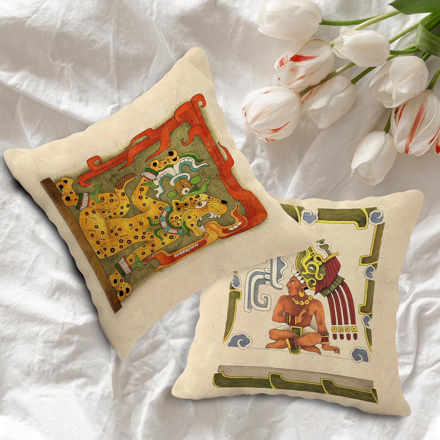 (RB) – Juego de 4 fundas de almohada de 18 x 18 pulgadas, decoración de estilo maya, regalo de amante maya, decoración de estilo azteca maya,