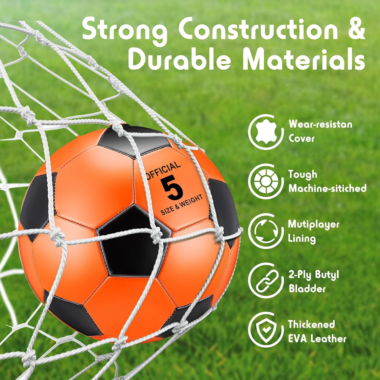 Deekin 12 pelotas de fútbol con inflador, tamaño oficial, pelota de fútbol desinflada, cosidas a máquina, pelota deportiva exterior para niños,