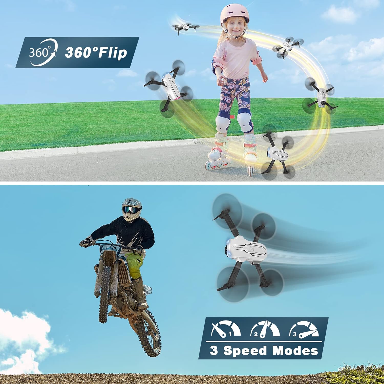Mini dron con cámara para adultos y niños  Drones con cámara FPV HD 1080P con lente ajustable de 90, selfie de gestos, inicio de una tecla, giros de