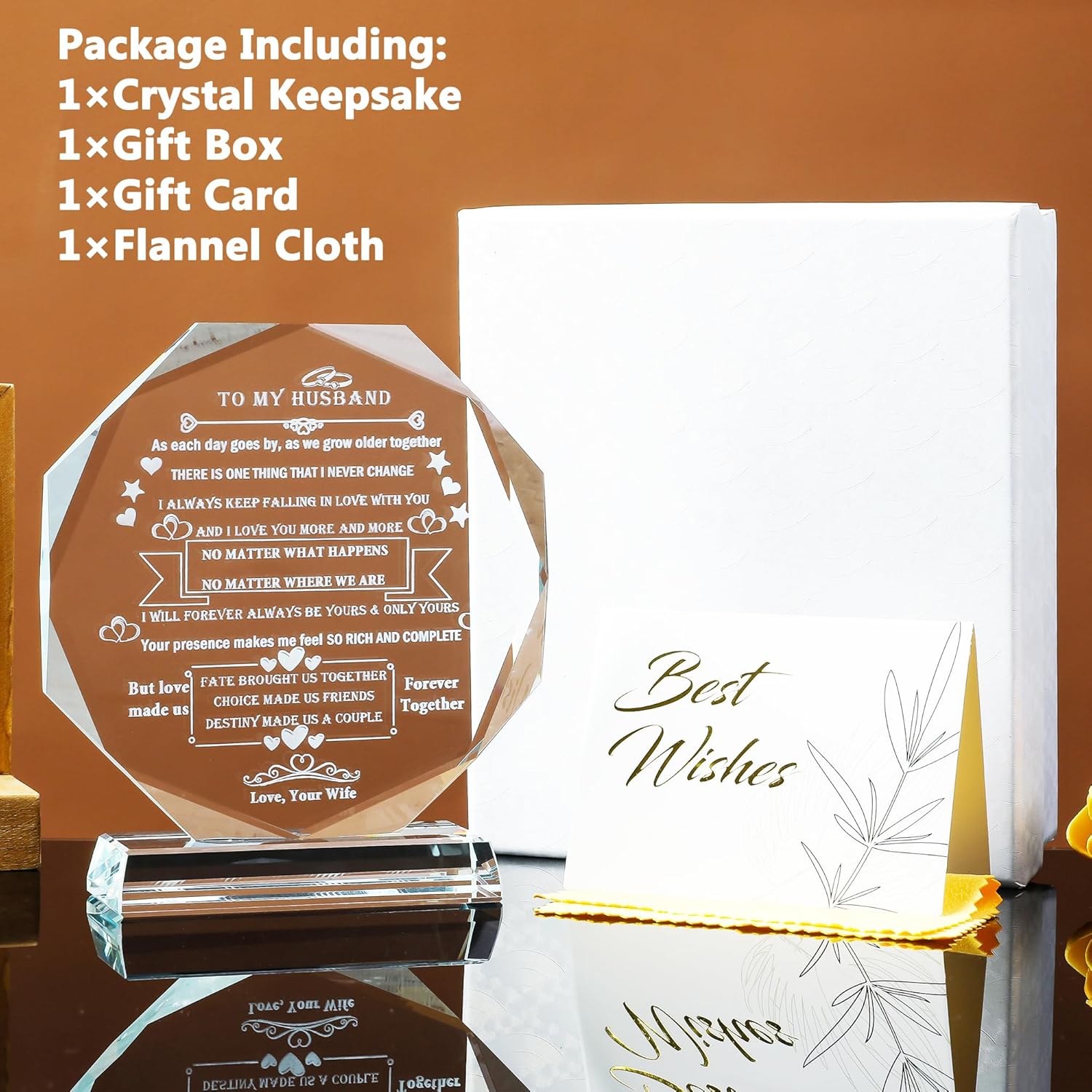 YWHL Regalos para esposo de esposa a mi esposo, placa de cristal, regalos románticos de cumpleaños para marido, idea de boda, aniversario, Navidad,