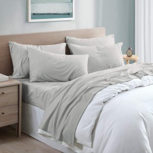 Amrapur Overseas Garment Washed – Juego de sábanas de microfibra de 6 piezas, color gris plateado, tamaño Queen Amrapur Overseas Garment Washed – Juego de sábanas de microfibra de 6 piezas, color gris plateado, tamaño Queen