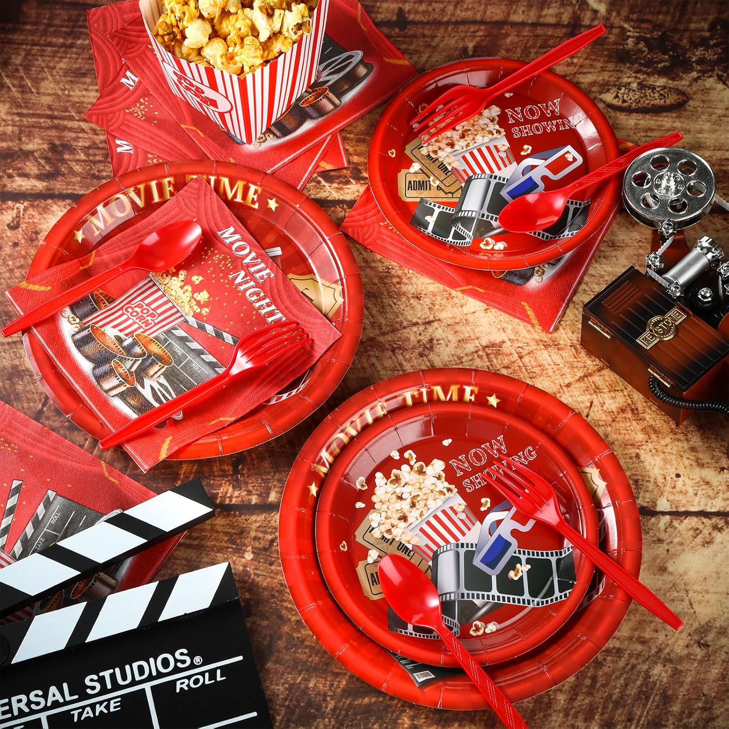 240 platos y servilletas para fiesta de noche de película, suministros para fiesta, decoración de fiesta de noche de película, suministros para