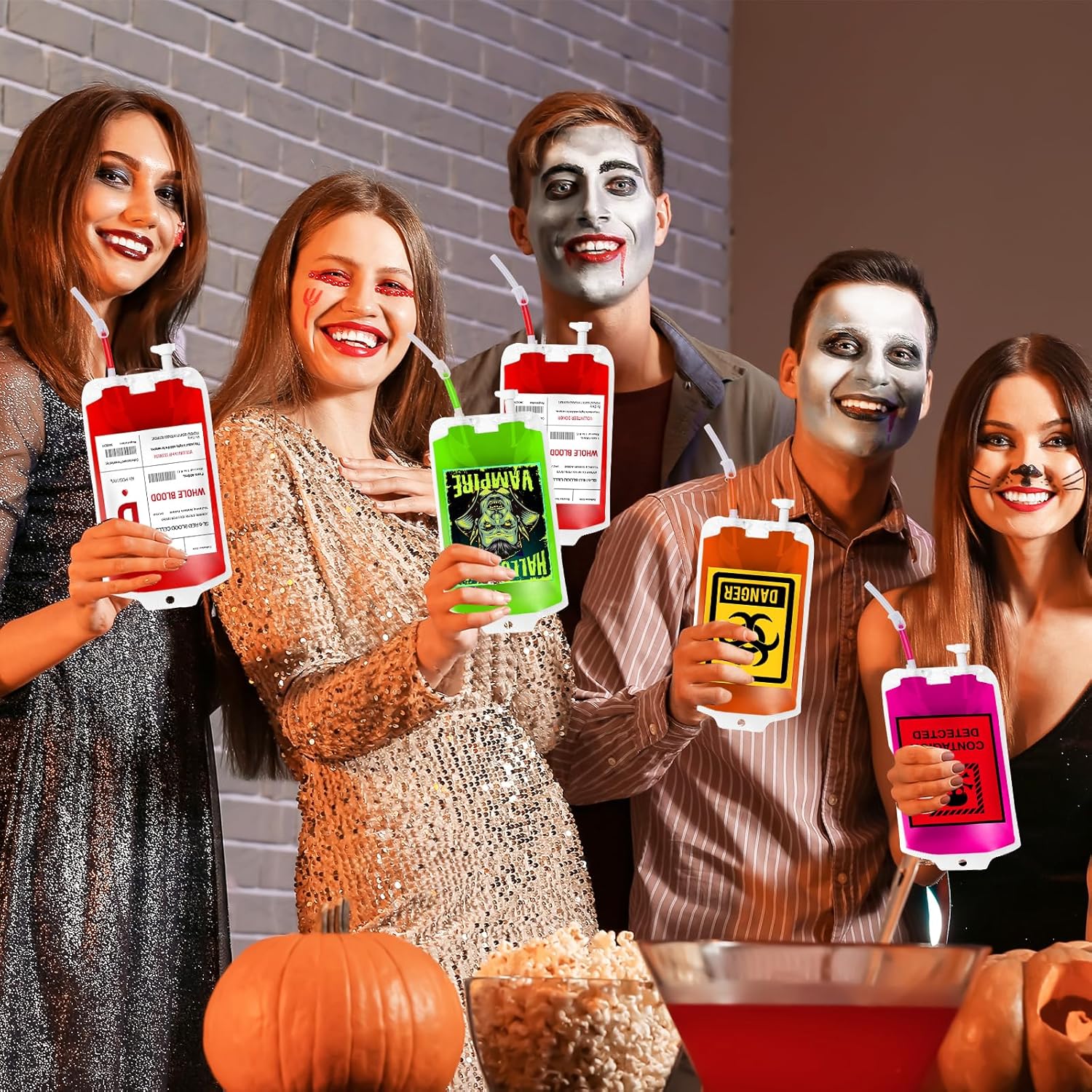 MGparty Paquete de 80 bolsas de sangre para bebida, bolsas de sangre IV para decoración de fiesta de Halloween, contenedor de bebidas, bolsa de jugo