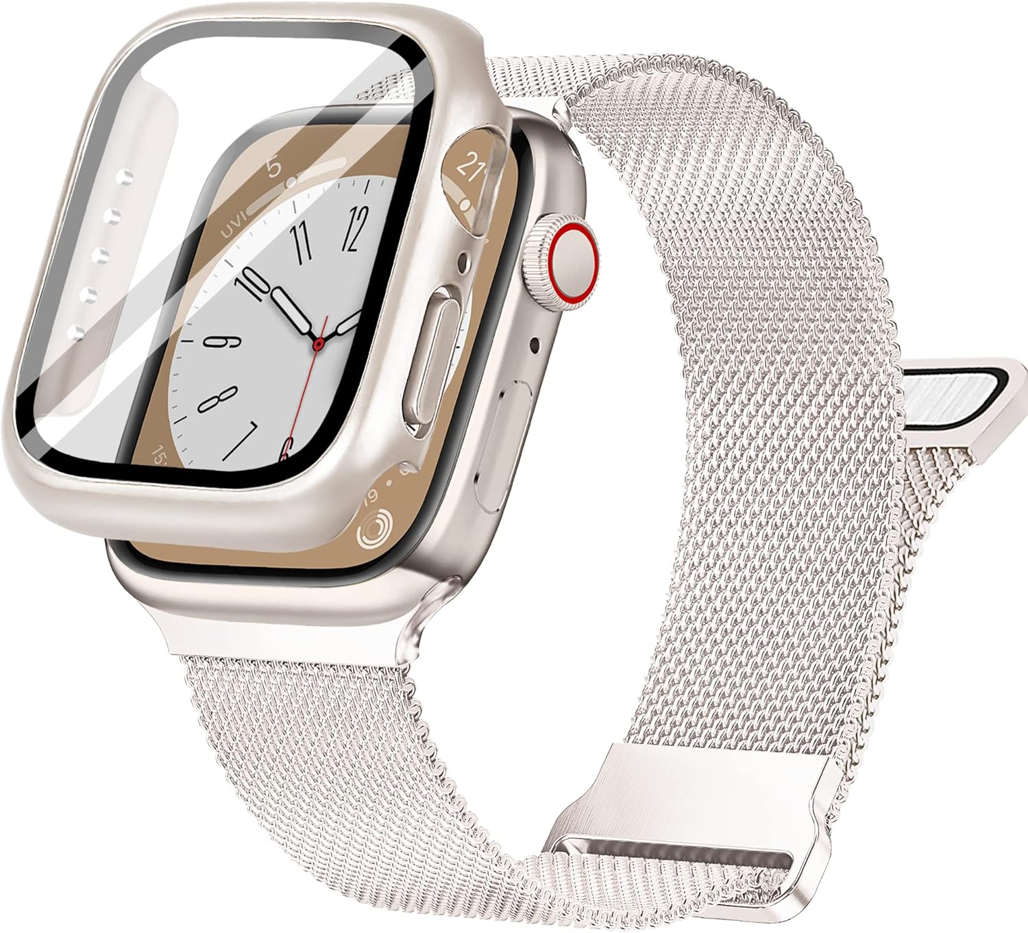 Mazuboho Paquete de 2 correas de metal compatibles con correas de Apple Watch para mujer con caja de 1.575 in 1.614 in 1.732 in 1.772 in, correas de