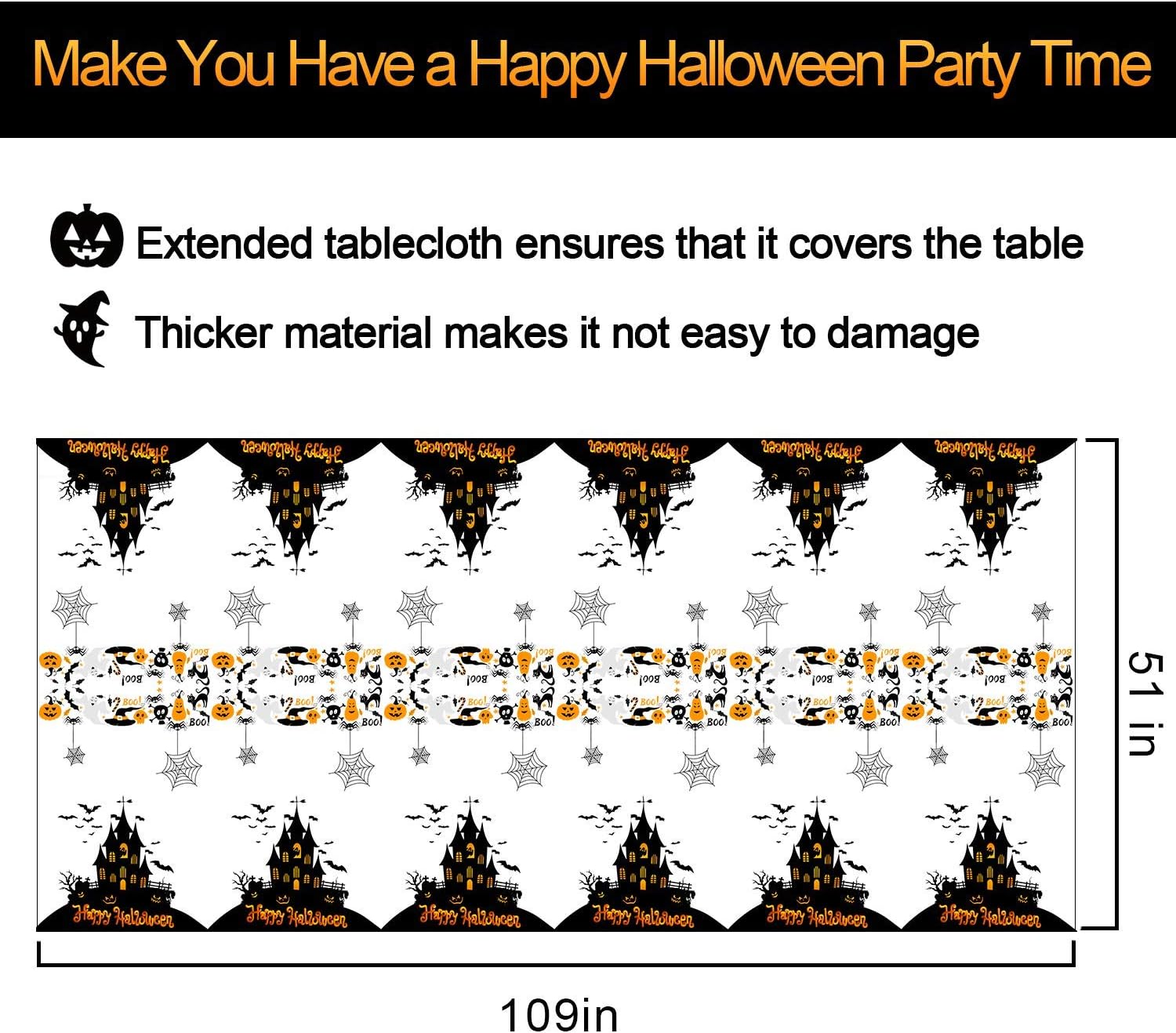 Fibevon Decoraciones de Halloween, 3 paquetes de manteles rectangulares de Halloween, mantel desechable de plástico de alta calidad para