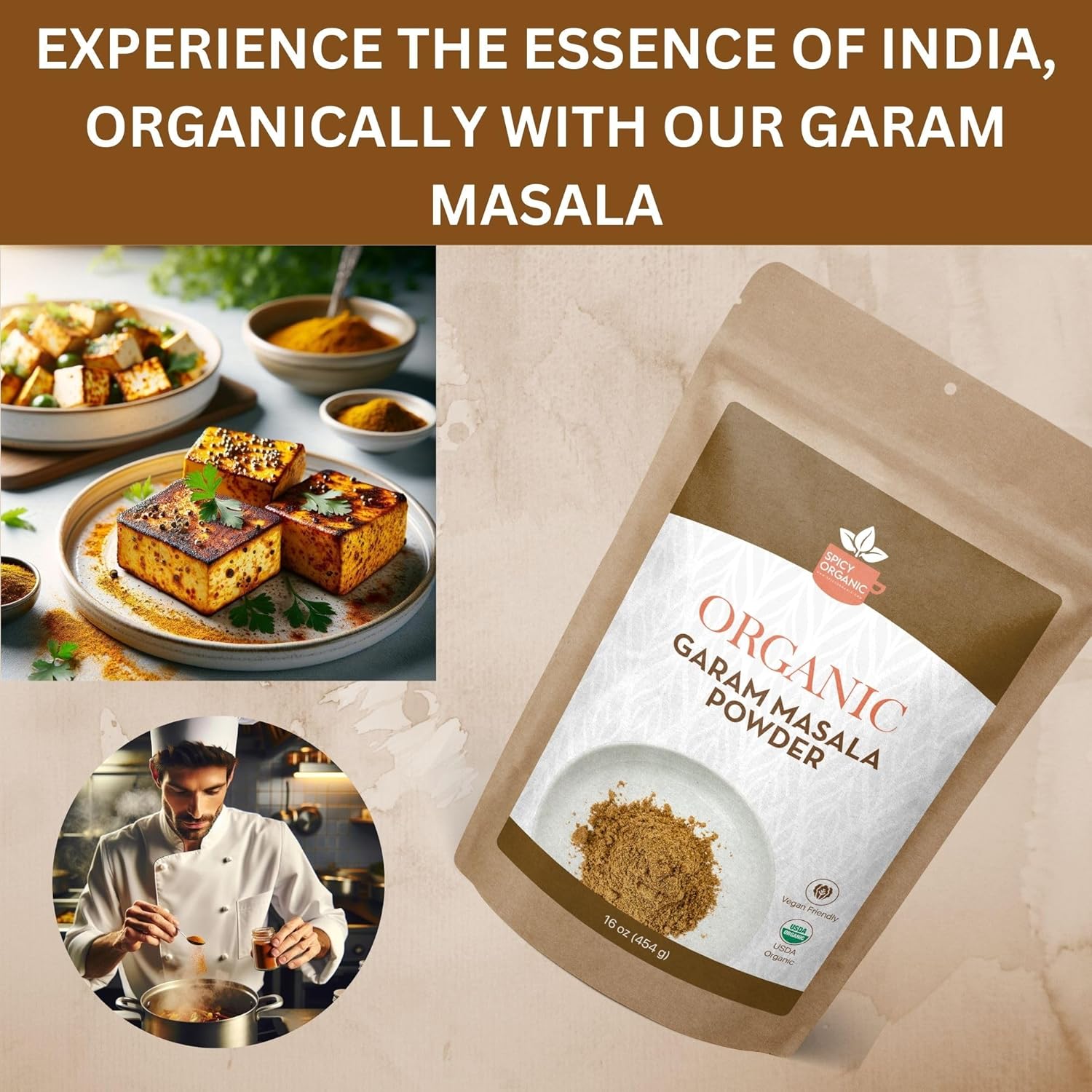 SPICY ORGANIC Garam Masala – Mezcla tradicional de especias indias para curry, condimento de pollo, adobos, arroz, sopas, guisos, tofu y paneer,