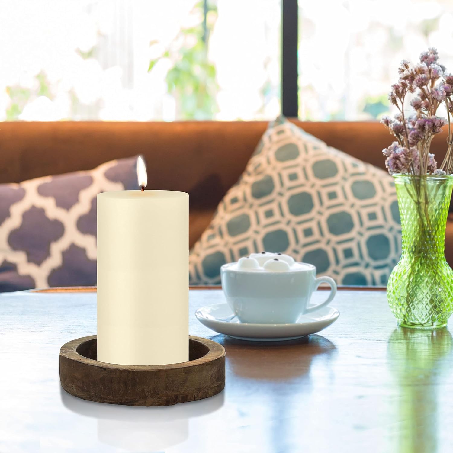 Stonebriar Velas altas de 3 x 6 pulgadas, 80 horas de duración, sin perfume, cera plana, marfil, paquete de 6