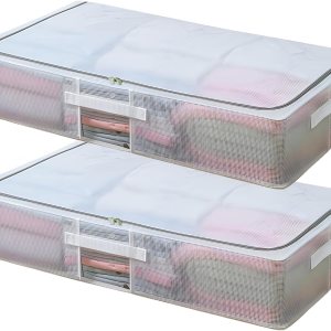 Contenedores de almacenamiento para debajo de la cama, paquete de 2, 30 litros de almacenamiento de ropa debajo de la cama con soporte interno Contenedores de almacenamiento para debajo de la cama, paquete de 2, 30 litros de almacenamiento de ropa debajo de la cama con soporte interno
