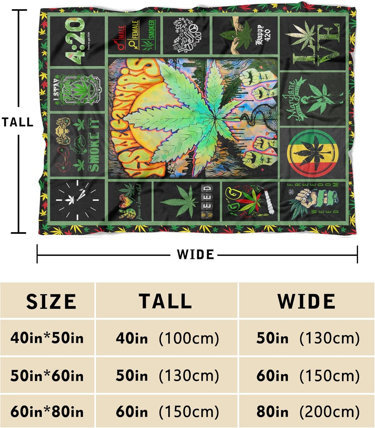 Manta de franela de malezas súper cálida y suave para cama, sofá, sofá, acurrucarse, transpirable, hojas de marihuana y cannabis, para todas las