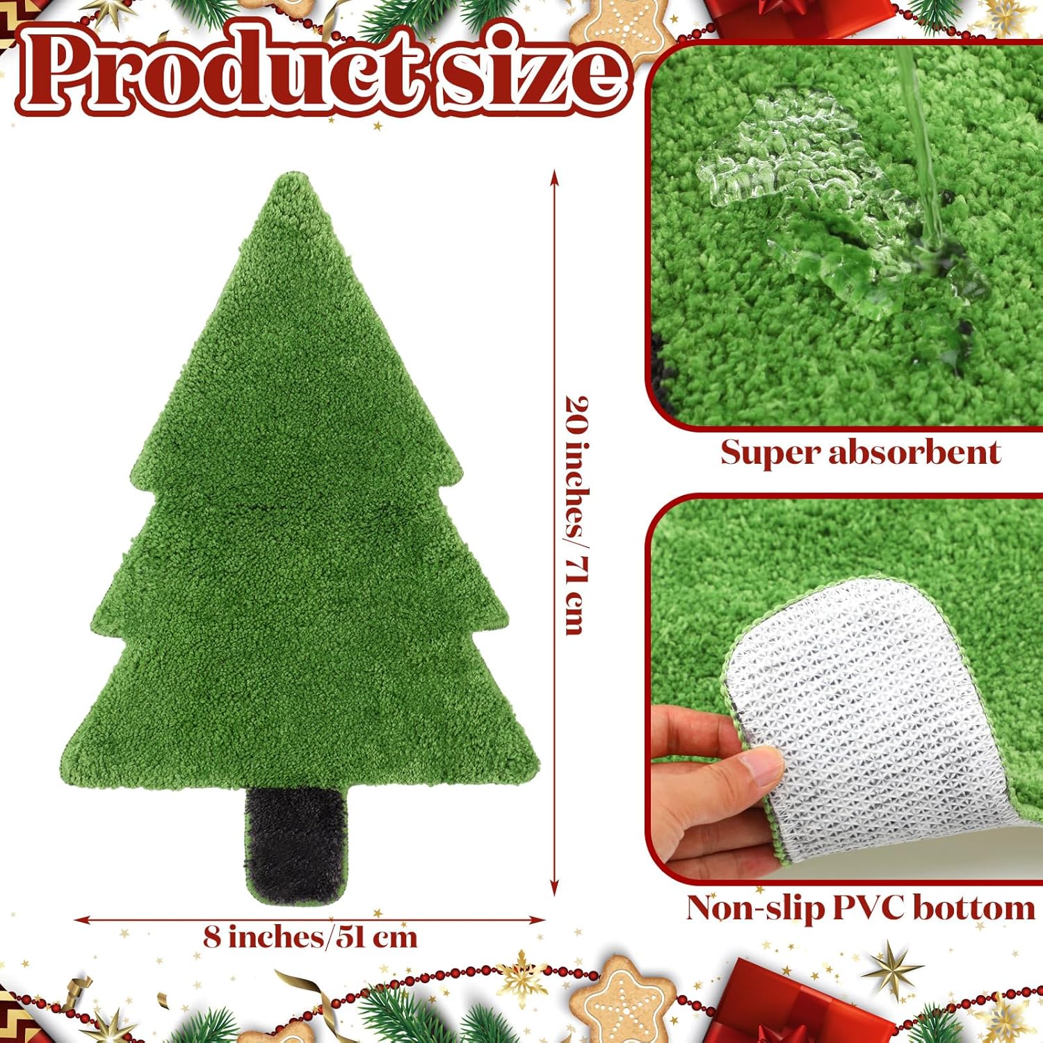 Tinideya Alfombra de baño de árbol de Navidad para niños, 28 x 20 pulgadas, tapete de baño para bañera, árbol de Navidad, tapete de baño verde,