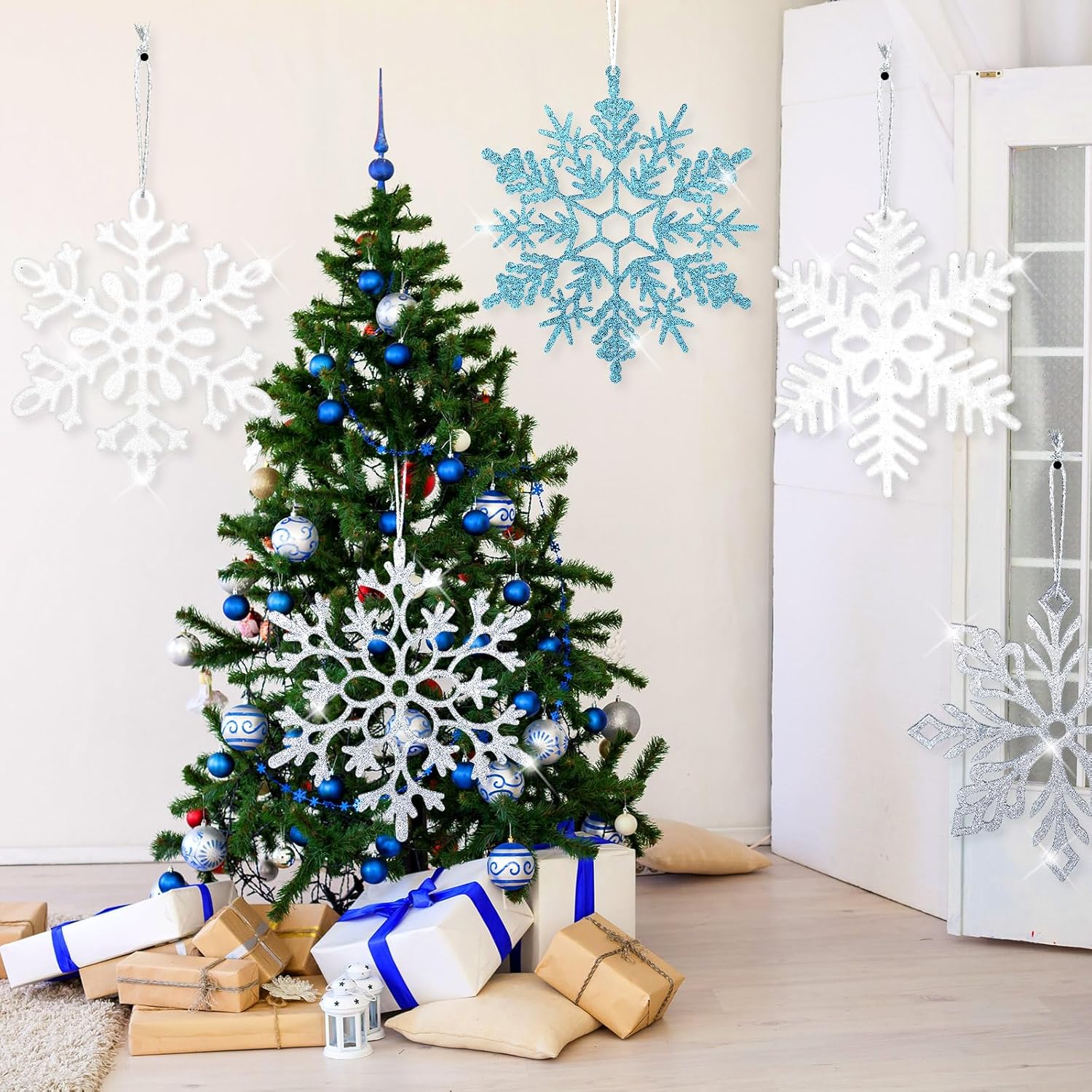 Cindeer 24 adornos grandes de Navidad con copos de nieve de 12 pulgadas, adornos de copos de nieve gigantes para decoración de invierno, árbol de