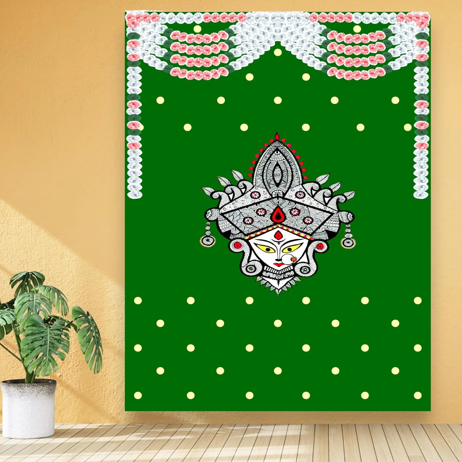 LoveNspire Decoración Durga Puja, Banner Durga Pooja, Fondo Durga Pooja, Fondo Navratri, Fondo Pooja, Telón de fondo de tela, Fondo Indio, Tela