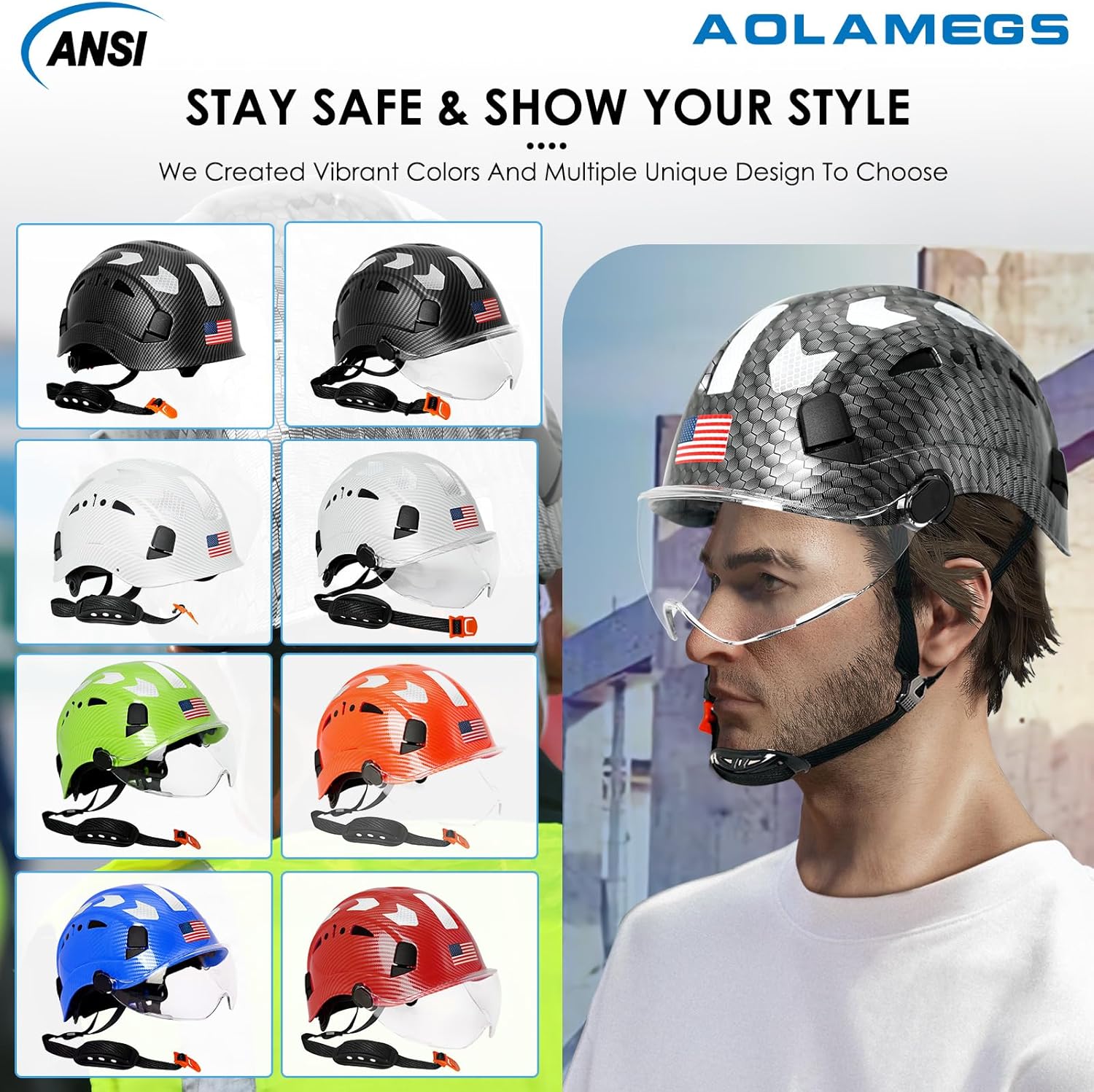 Cascos cascos con patrón de fibra de carbono  Construcción aprobado por la OSHA, ANSI Z89.1 Tipo 1 Clase C Casco de seguridad ajustable ventilado