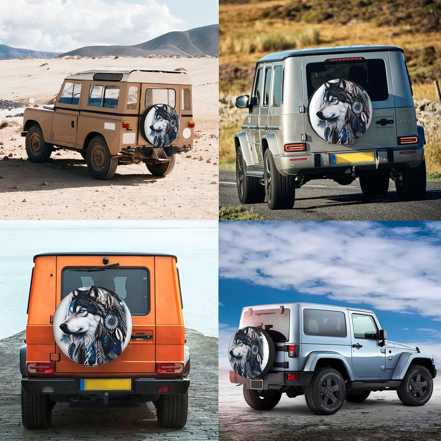 Fundas para neumáticos de repuesto de lobo nativo americano para remolque, cámper, RV, SUV, camión, viajes, fundas de neumáticos de fantasía