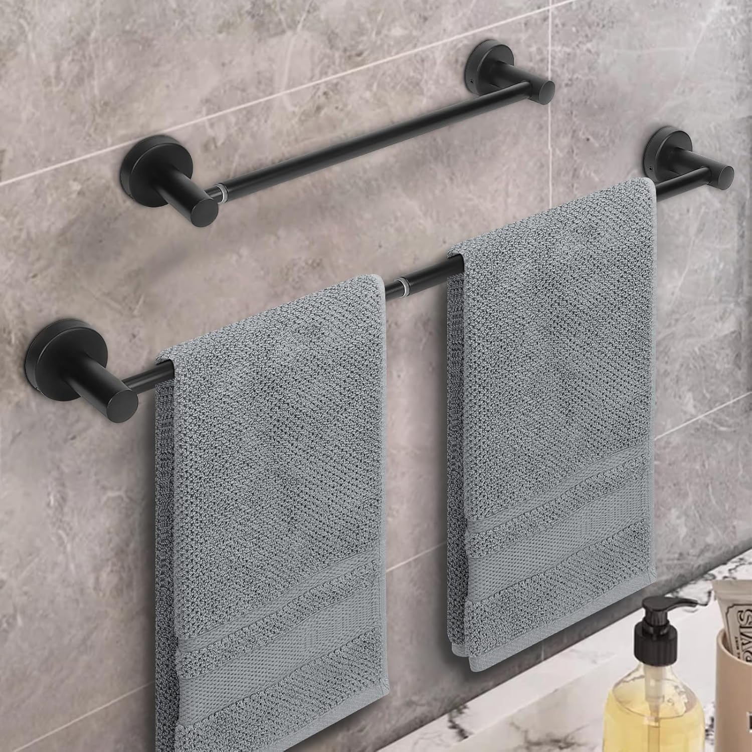 NearMoon Toallero de baño, accesorios de baño, toallero grueso de acero inoxidable para baño, toallero montado en la pared (paquete de 2, negro