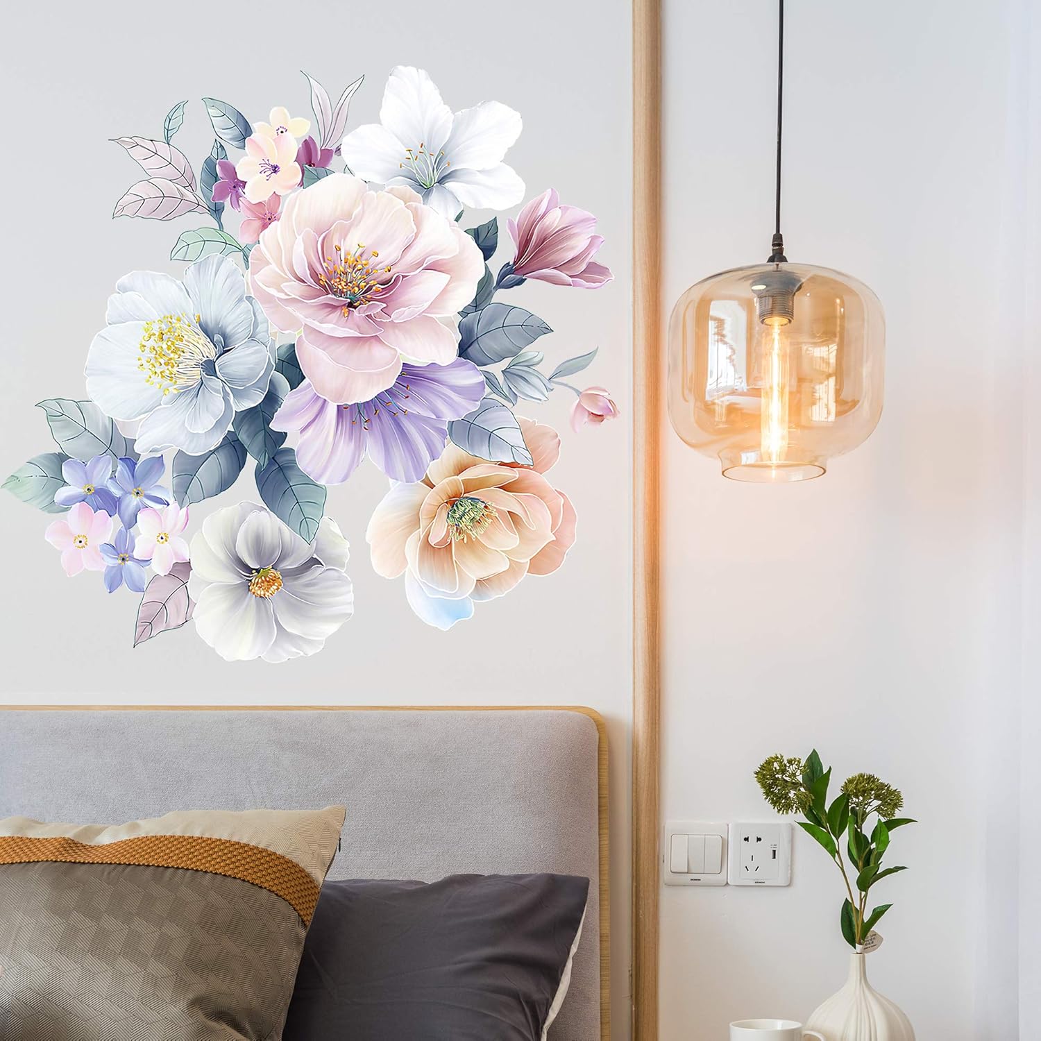 Calcomanías de pared con diseño de flores, diseño de rosas en acuarela, bricolaje, removibles, despegar y pegar, decoración artística de flores para