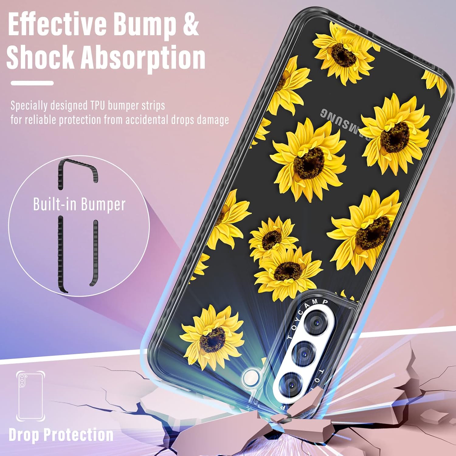 Toycamp Funda para Samsung Galaxy S21 FE 5G para mujer, diseño femenino de girasol, bonito diseño floral de flores, para niñas y adolescentes, (6.4