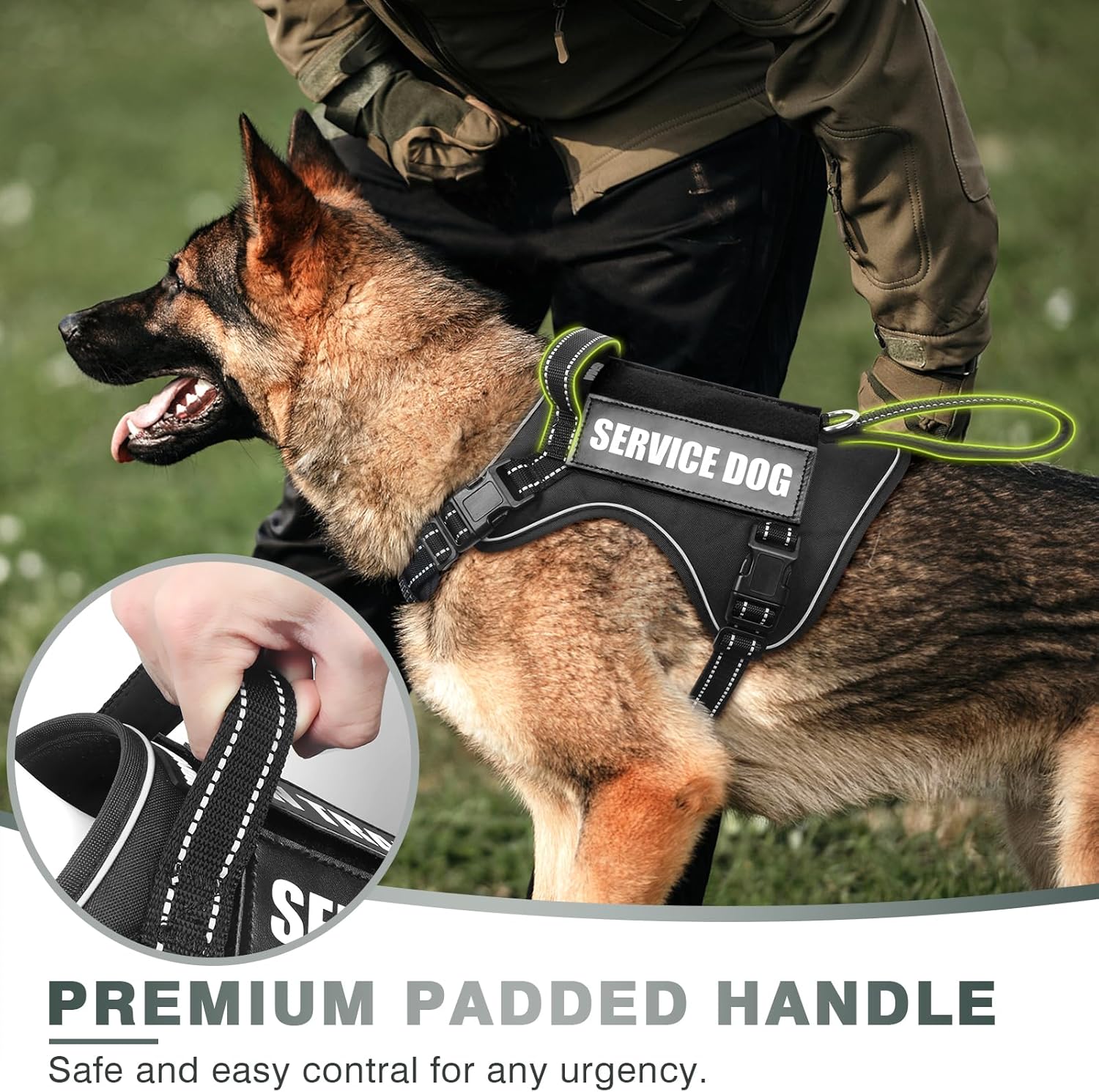 WINSEE Arnés táctico para perro, arnés sin tirones para perros medianos y grandes con asa y Molle, arnés de servicio militar para perros pequeños