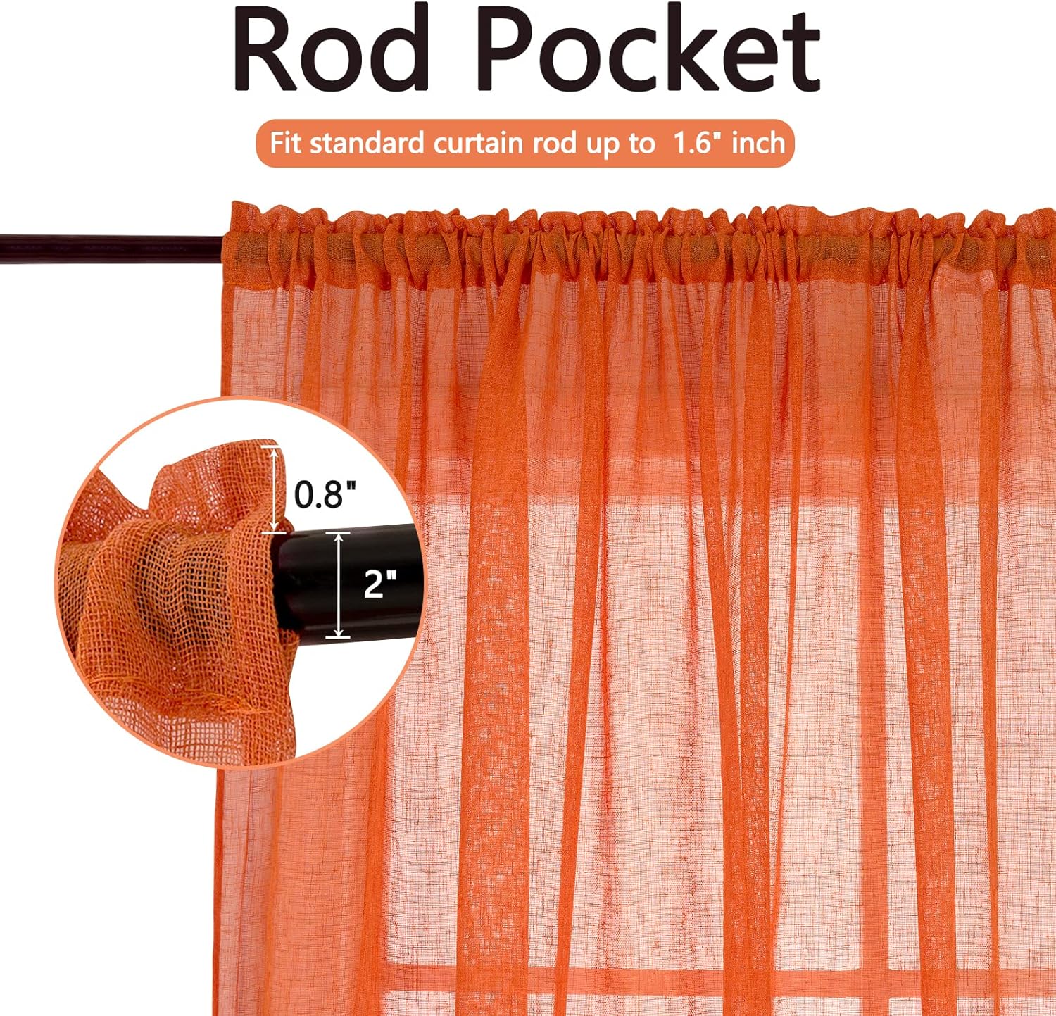 Tony’s collection Cortinas traslúcidas de lino sintético naranja de 84 pulgadas de largo para sala de estar, dormitorio, tratamiento de ventanas, 2