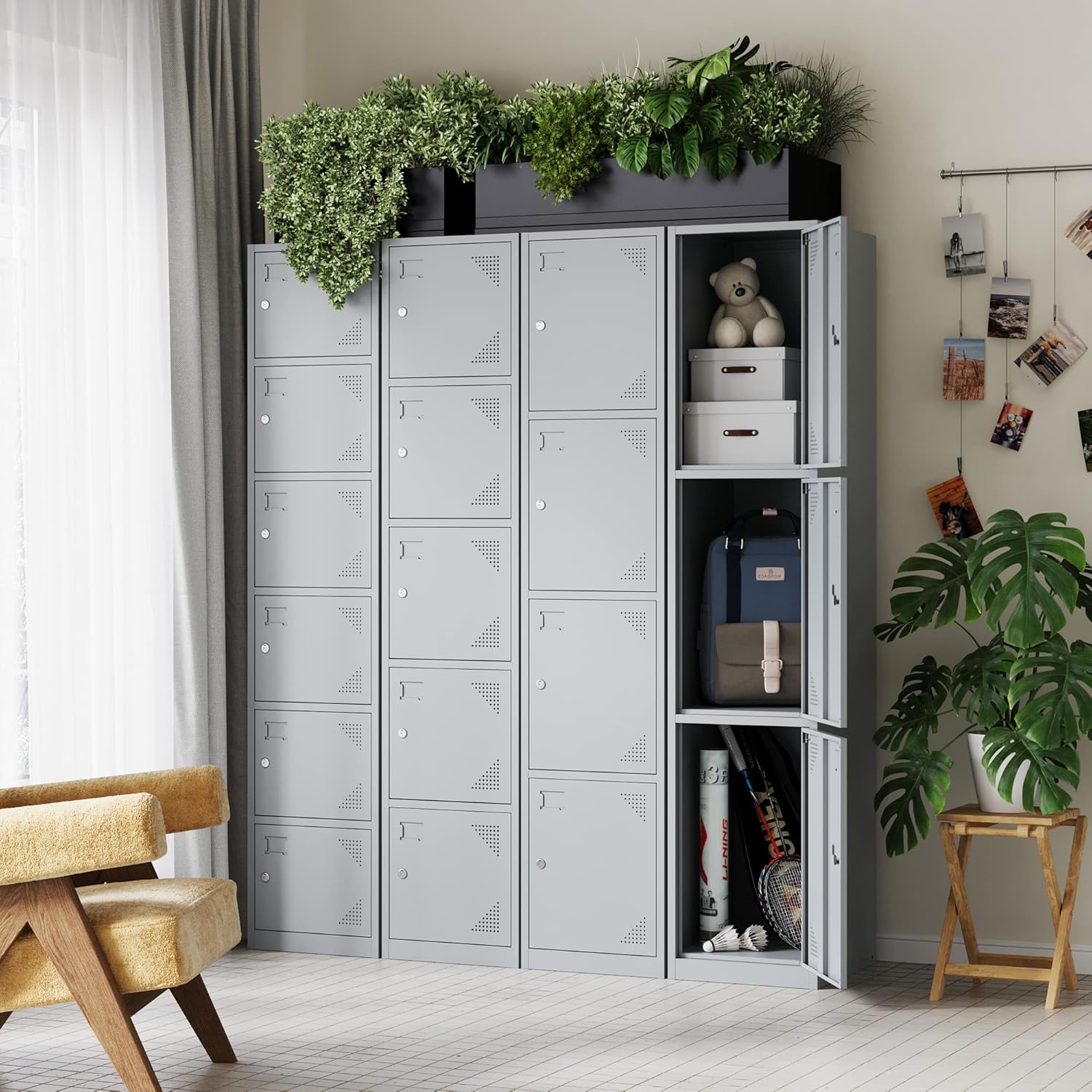 Letaya Armario de metal con 5 puertas con cerradura, gabinete de almacenamiento de acero de 71 pulgadas de alto para escuela, oficina, gimnasio,