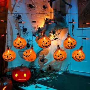 Konictom Cadena de luces de cortina de calabaza, tira de luces de calabaza de 7 pies enchufable con 10 mini calabazas y 25 mini bombillas, Konictom Cadena de luces de cortina de calabaza, tira de luces de calabaza de 7 pies enchufable con 10 mini calabazas y 25 mini bombillas,