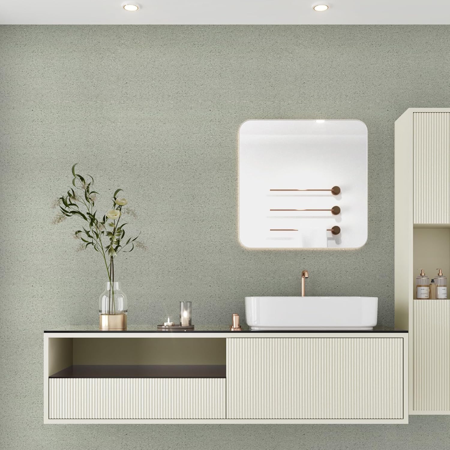 Wallercity Papel adhesivo de granito verde claro para encimeras, vinilo impermeable, papel tapiz de mármol para baño, despegar y pegar, papel