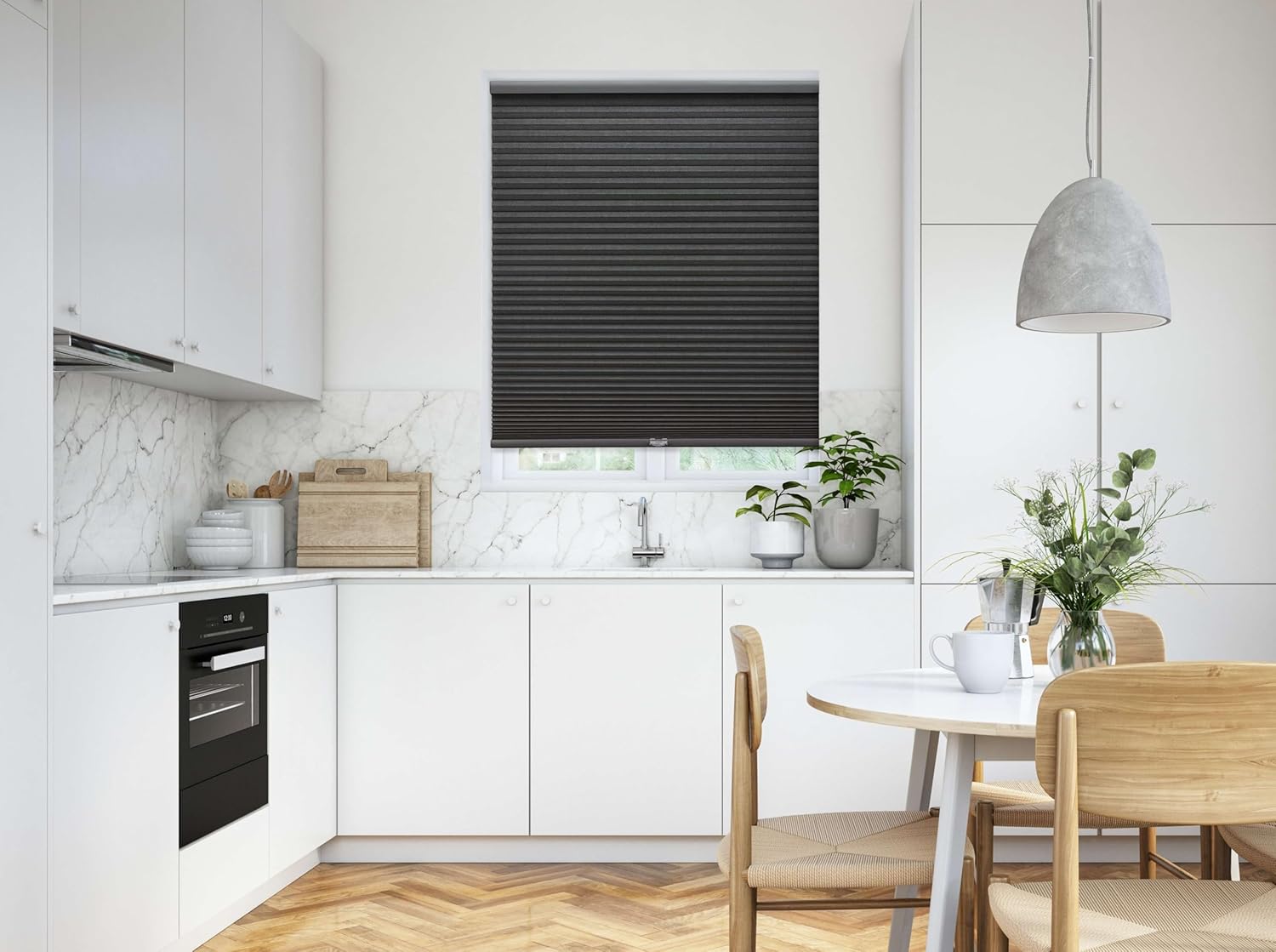 Linen Avenue Persiana celular opaca estándar inalámbrica de 39 34 de ancho x 66 de alto, concha marina
