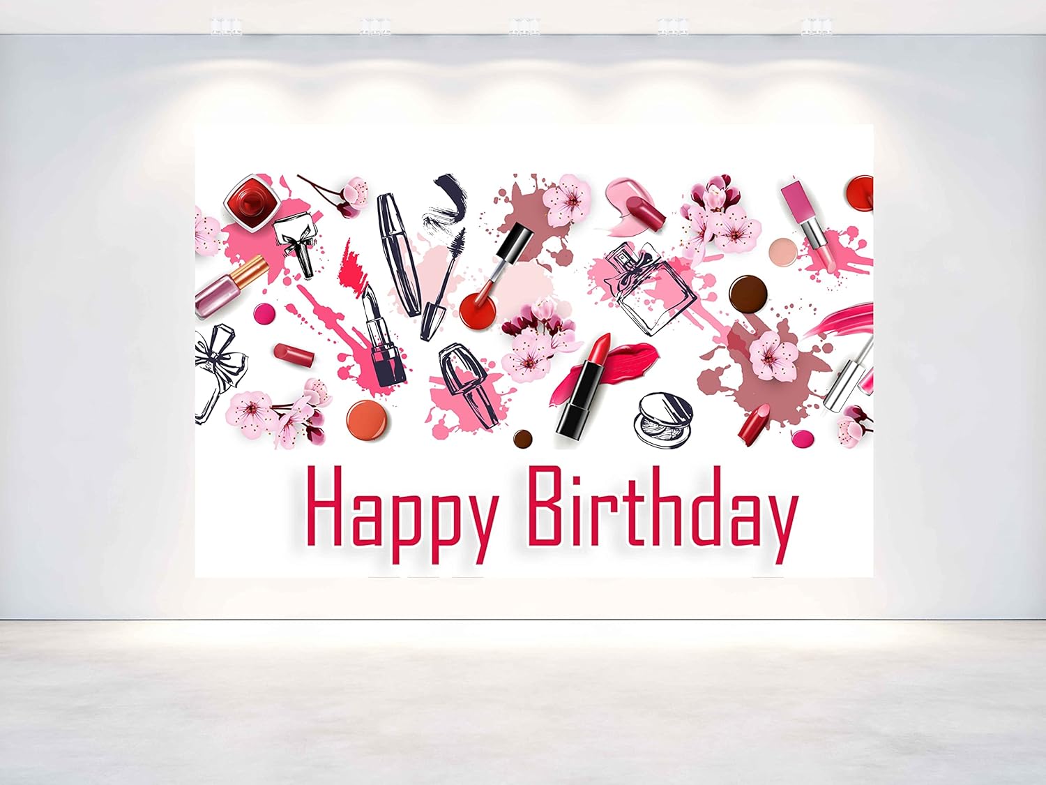 Telón de fondo de maquillaje de moda de 7 x 5 pies para cumpleaños, pancarta de maquillaje roja, decoración de fiesta. Fondo de moda de moda para