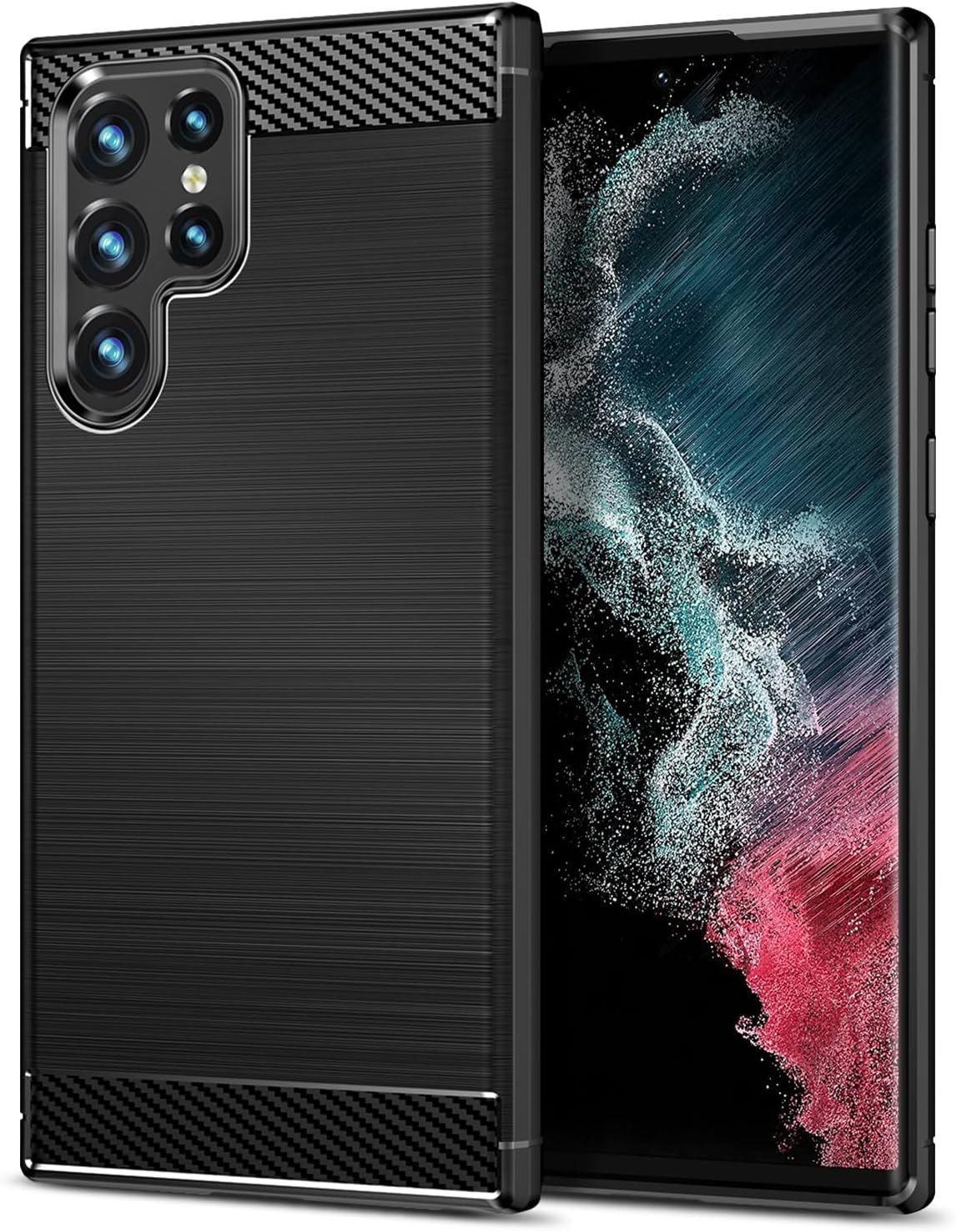 Funda compatible con Samsung Galaxy S22 Ultra 5G, funda delgada para teléfono con absorción de golpes, funda protectora de goma TPU de fibra de
