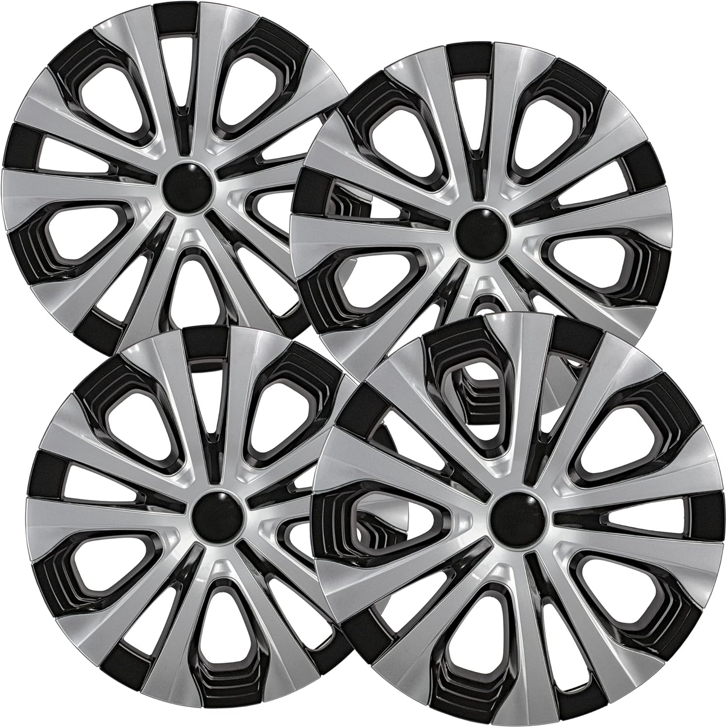 OxGord Tapacubos de 15 pulgadas (juego de 4) tapas de cubo para llantas de 15 pulgadas, accesorios de automóvil, tapacubos cromados plateados,