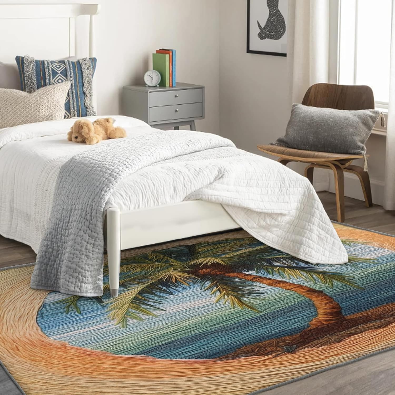 ZDABAOEC Alfombra de palmera, alfombra de 3 x 5 pies, alfombras tropicales para dormitorio, sala de estar, entrada, alfombra pequeña con patrón de