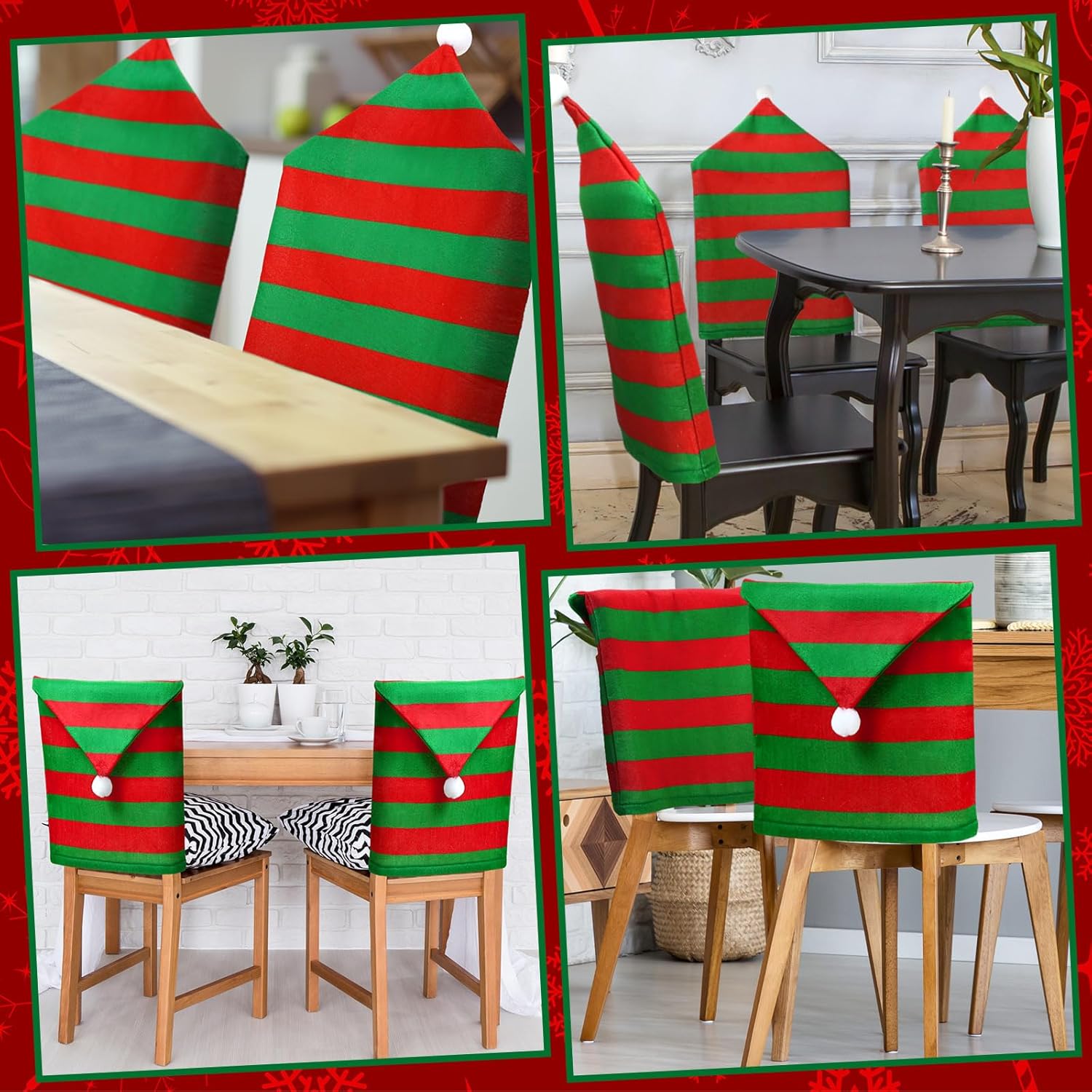 Juego de 8 fundas navideñas para sillas de Papá Noel, con sombrero de elfo de Navidad, fundas para sillas de respaldo de silla de Navidad para el